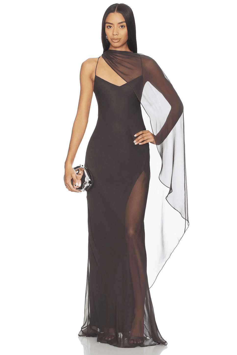 Cami Gown With Slit And Cape - Image 1