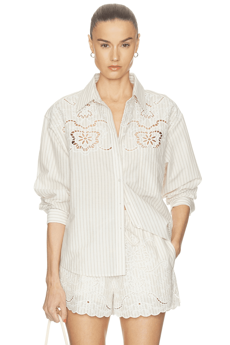 Floral Embroidered Striped Button Down Shirt - Image 1