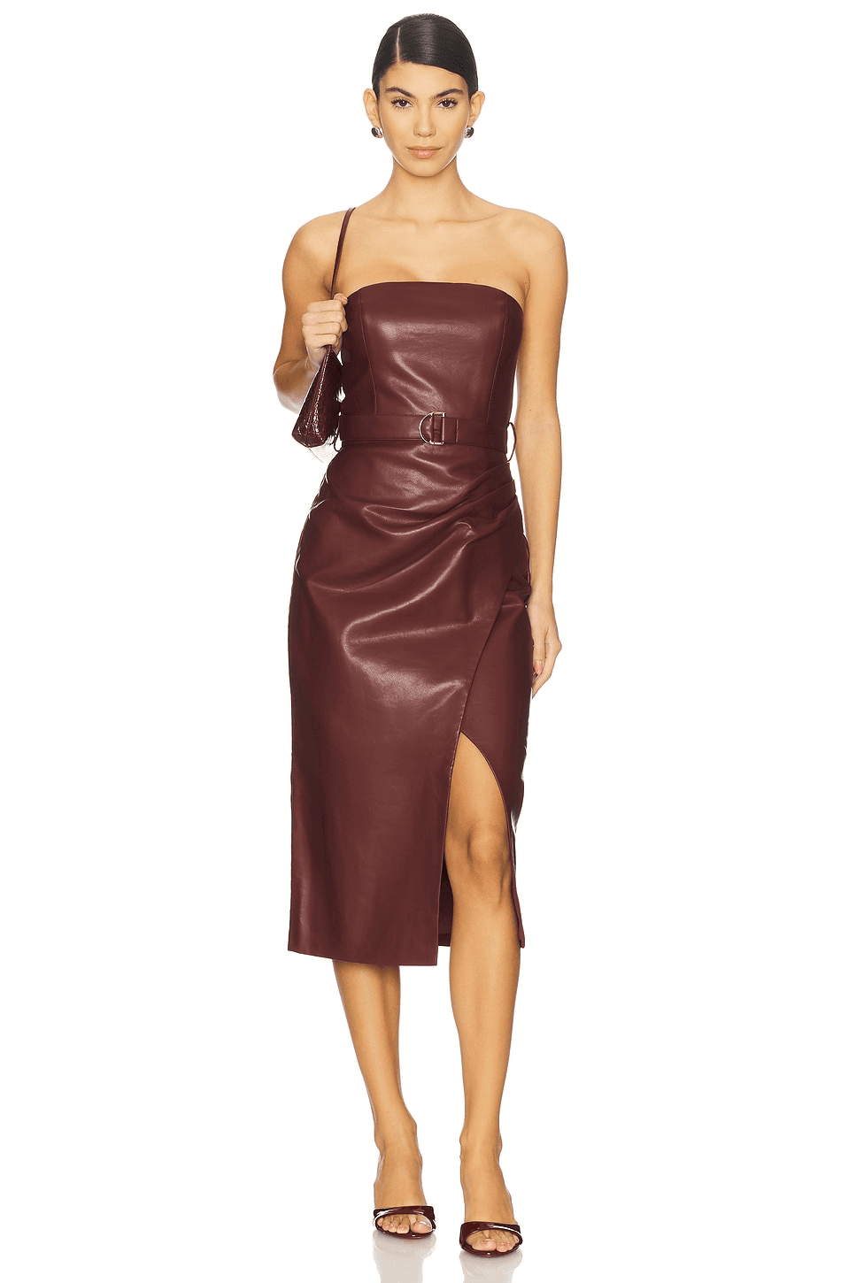 Samantha Strapless Faux Leather Midi Dress - Image 1
