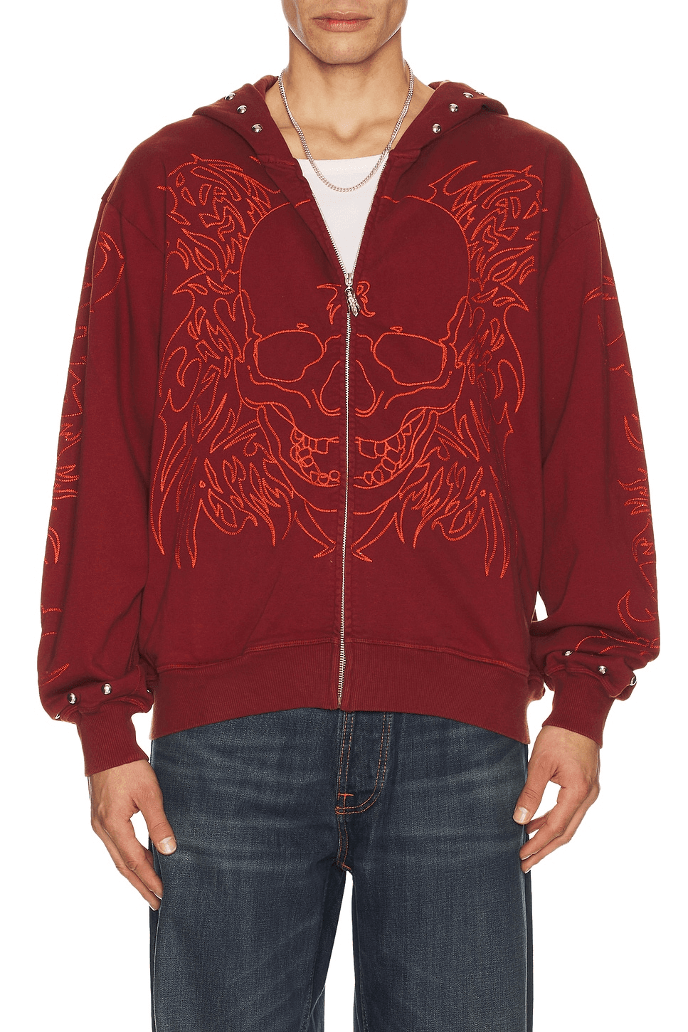 Tribal Skull Studded Zip Hoodie - Image 1
