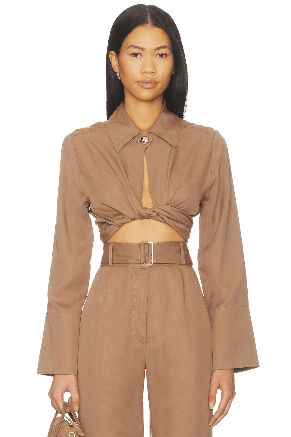 Collared Long Sleeve Wrap Top - Image 1