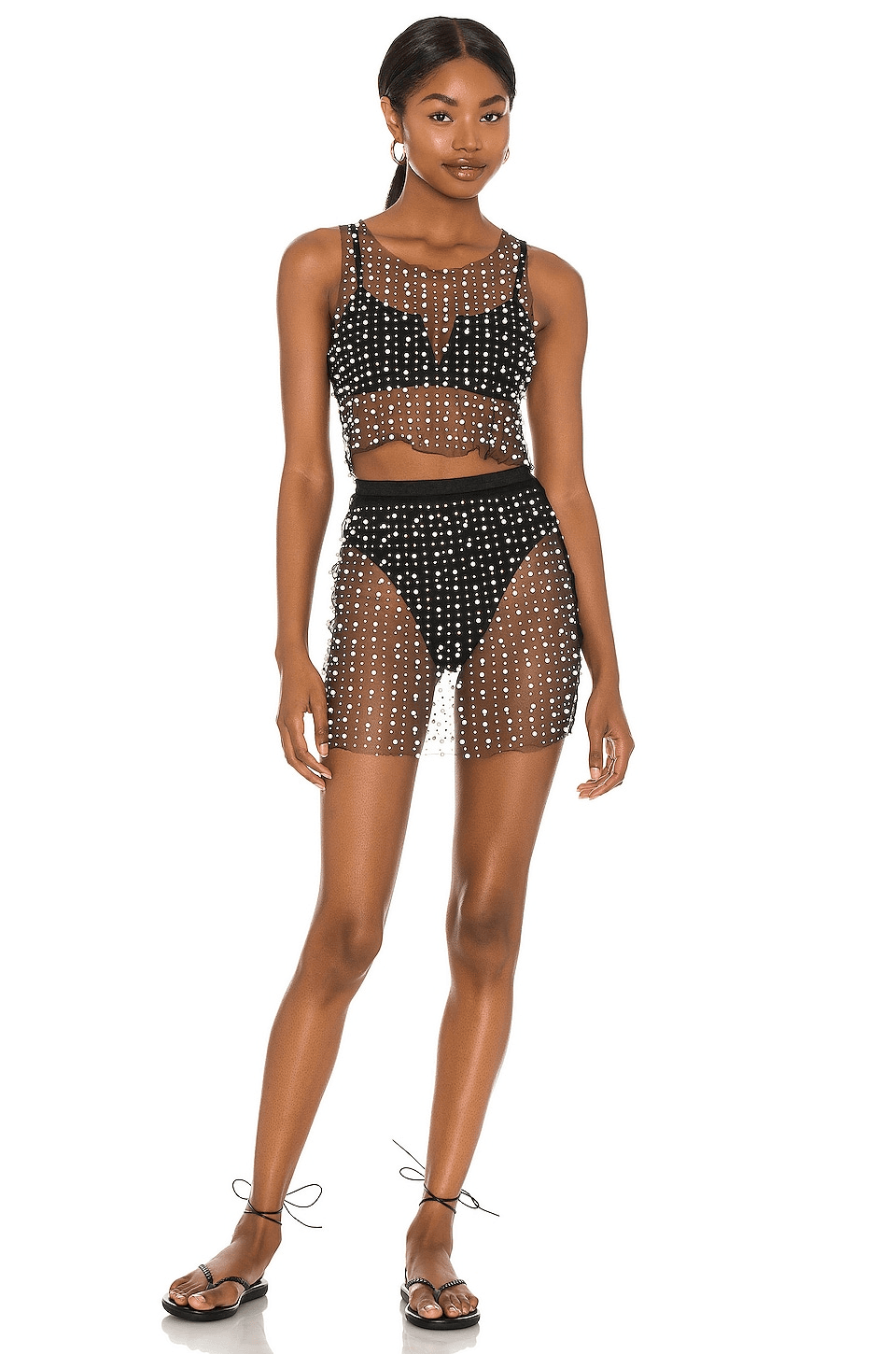 Glitzy Girl Mesh Pearl Top & Skirt Set - Image 1