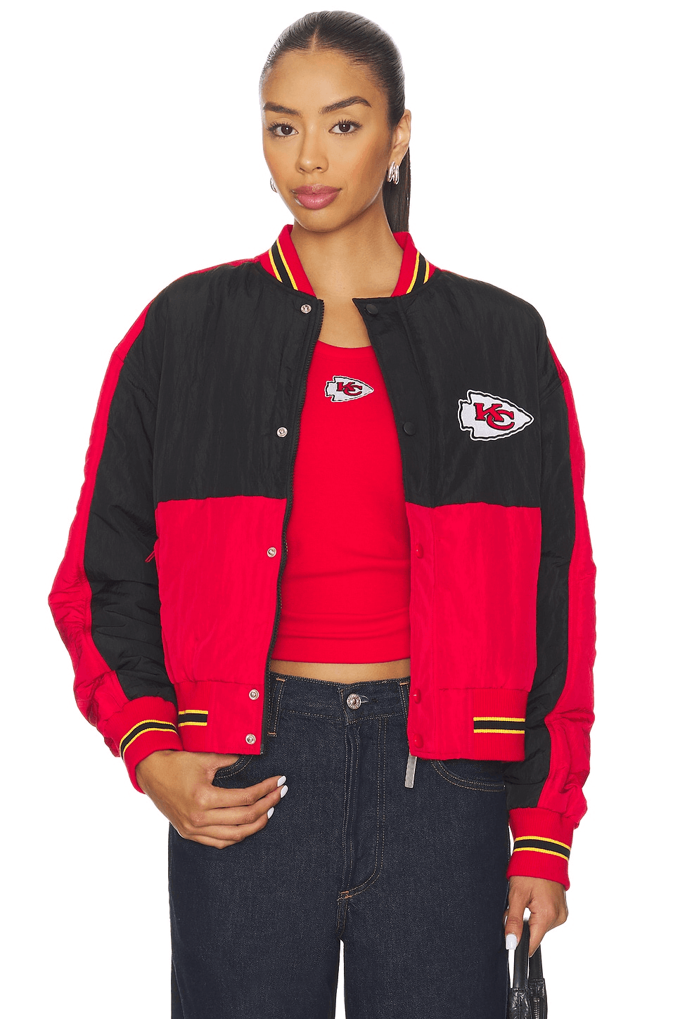 x REVOLVE Chiefs Crop Bomber - Image 1