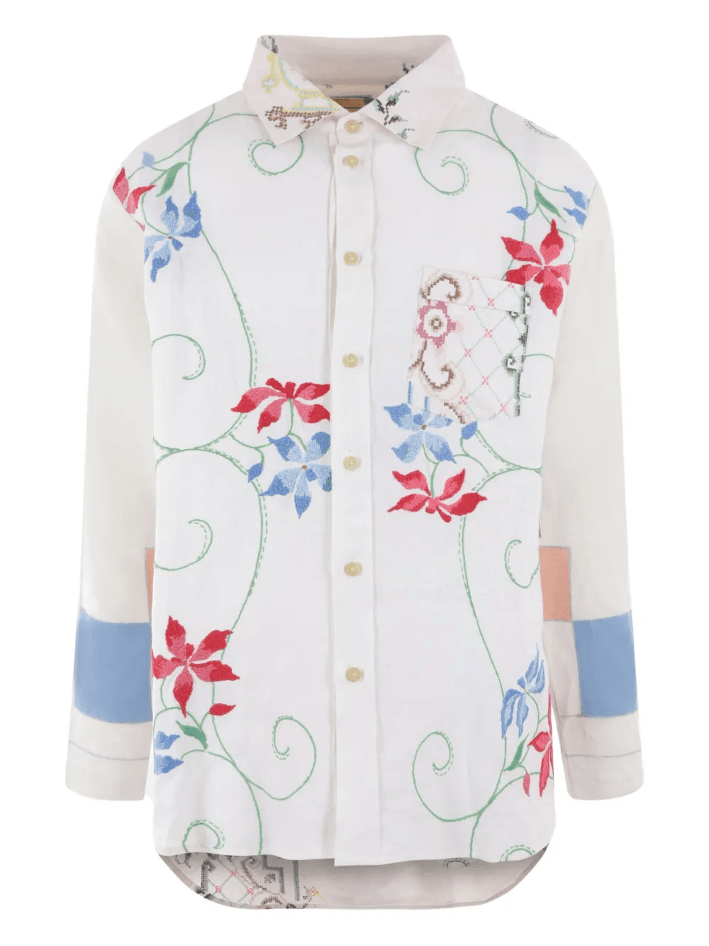 floral-embroidery linen shirt - Image 1