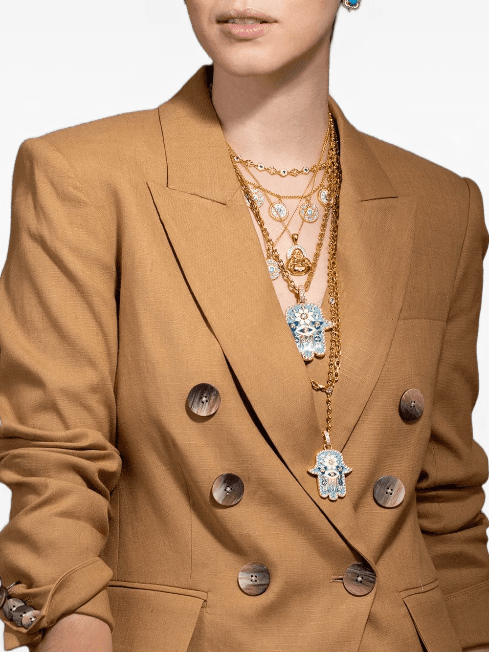 20K yellow gold large Hamsa diamond pendant - Image 1