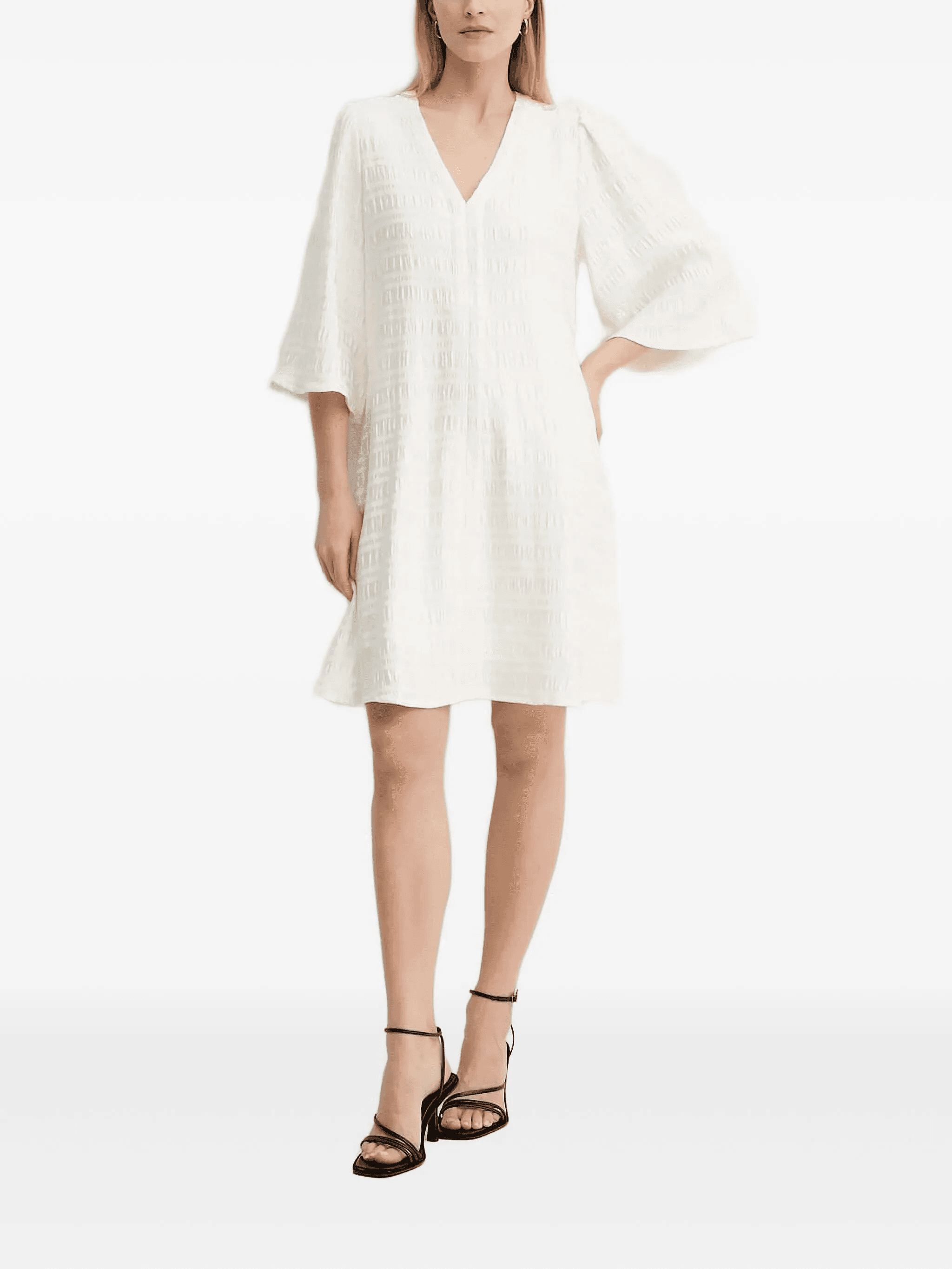 textured V-neck mini dress - Image 1