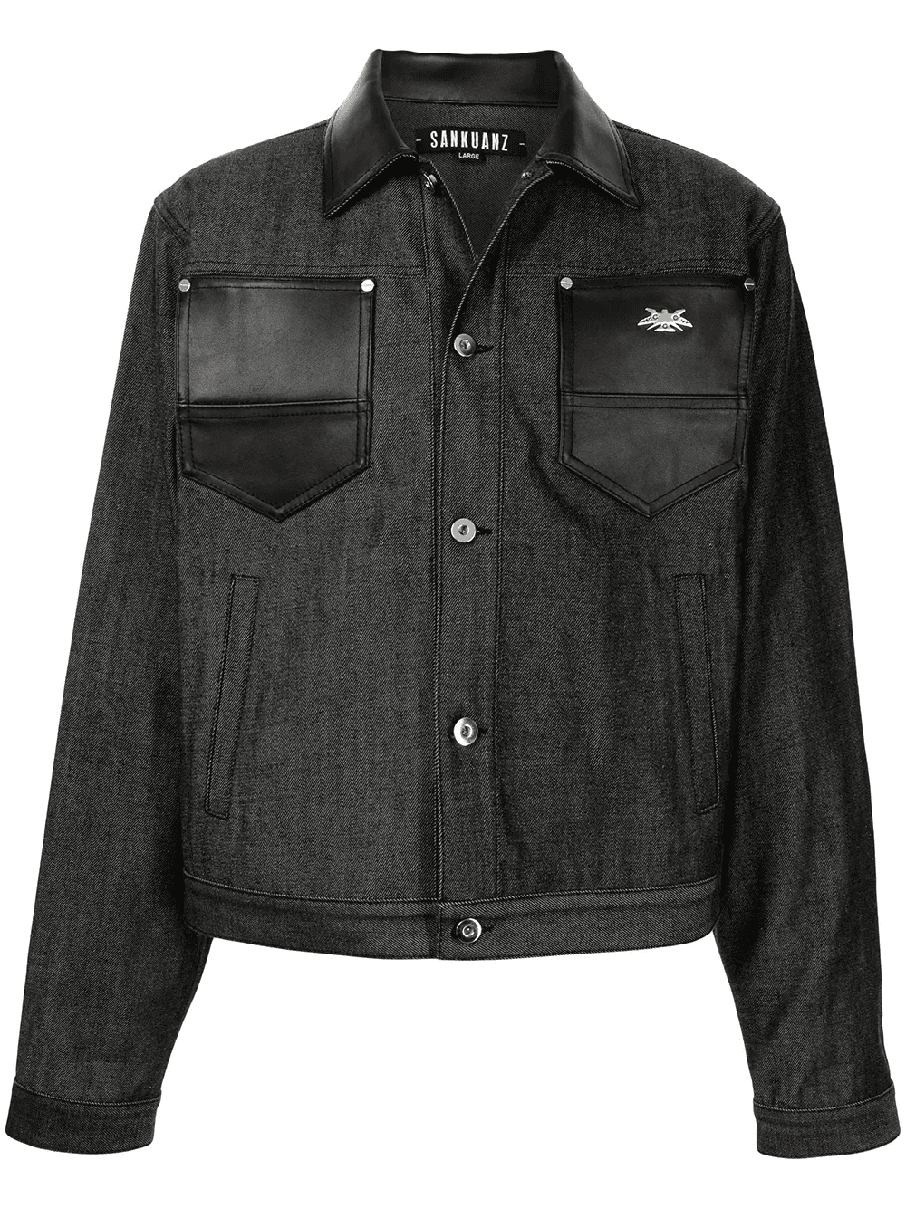leather-trimmed denim jacket - Image 1