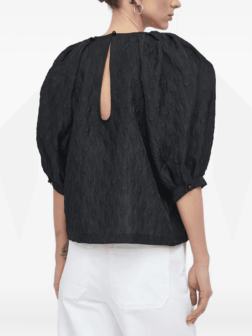 rose-embossed puff-sleeve top - Image 1