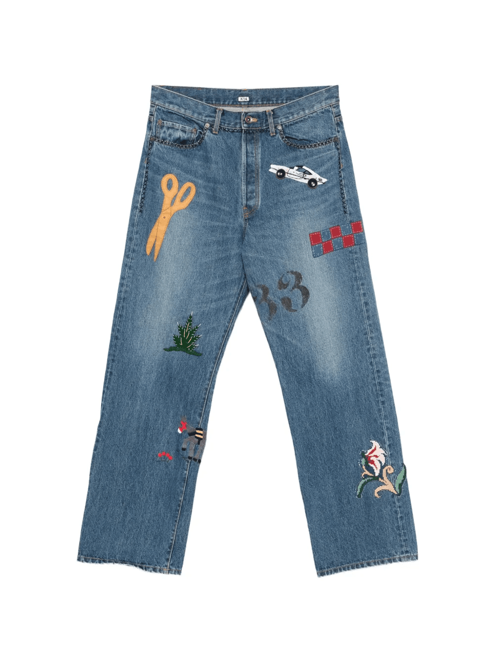 K14 embroidery-appliqué jeans - Image 1