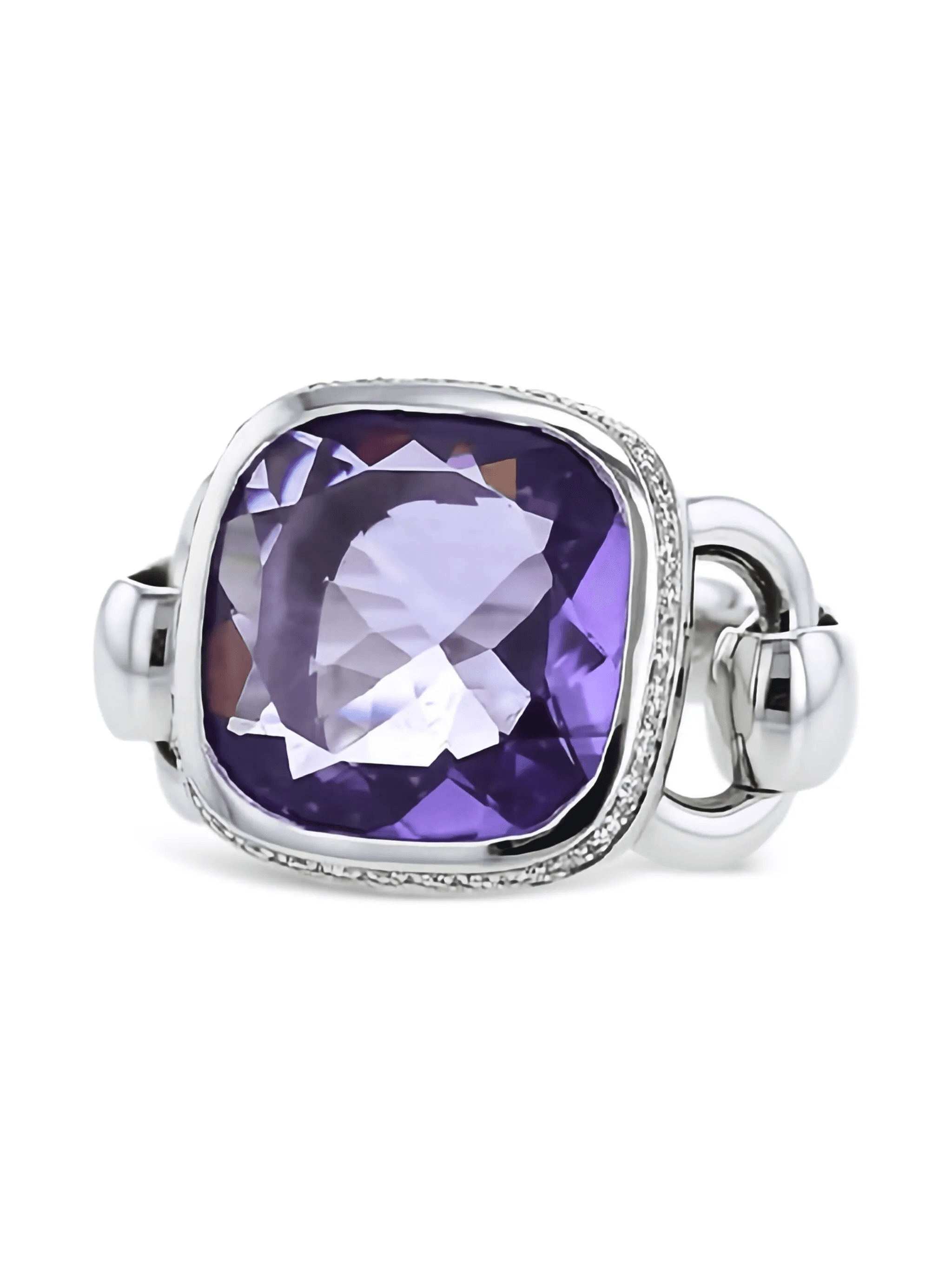 2010s white gold Fille amethyst and diamond ring - Image 1