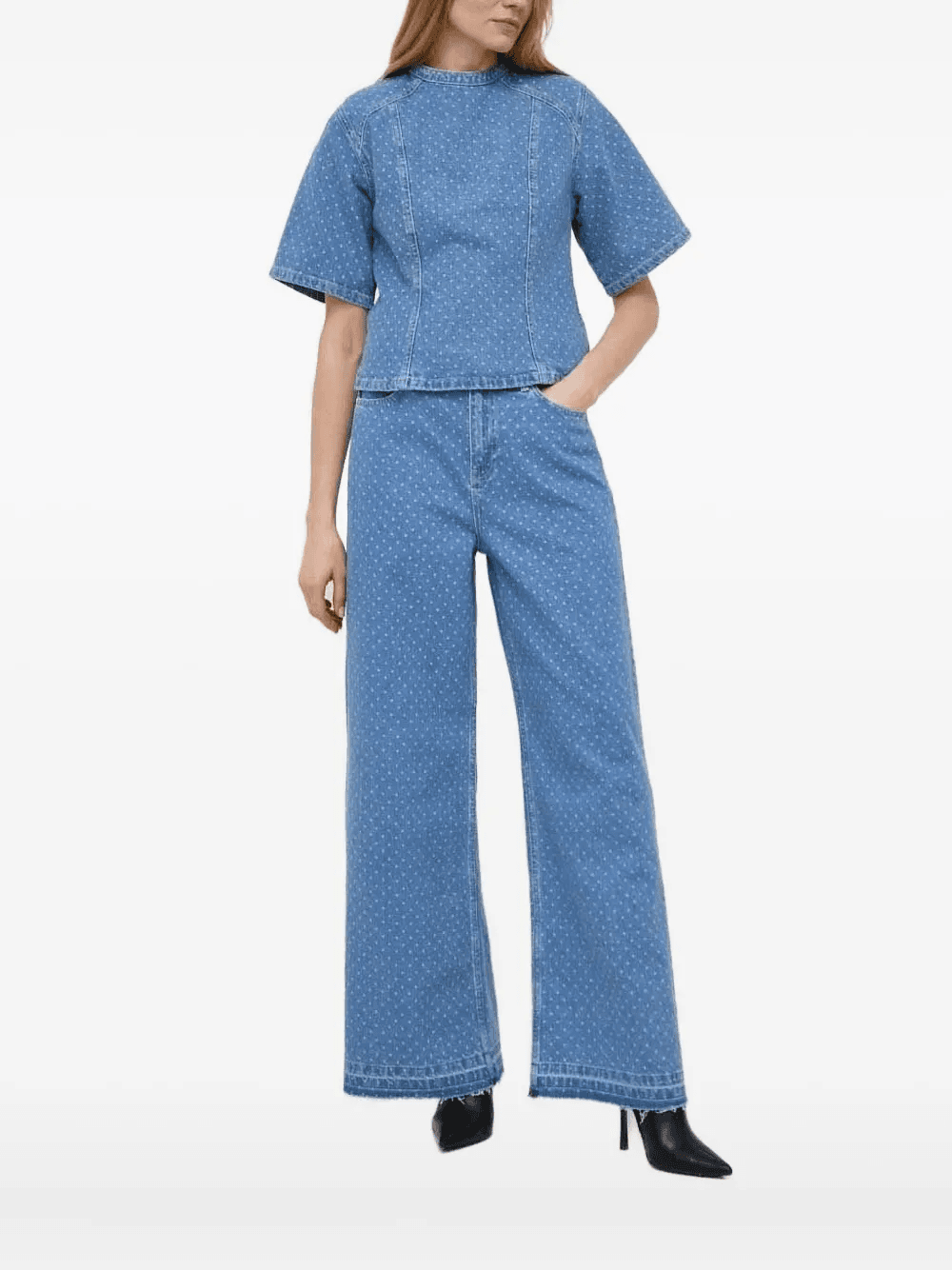 polka-dot panelled denim top - Image 1