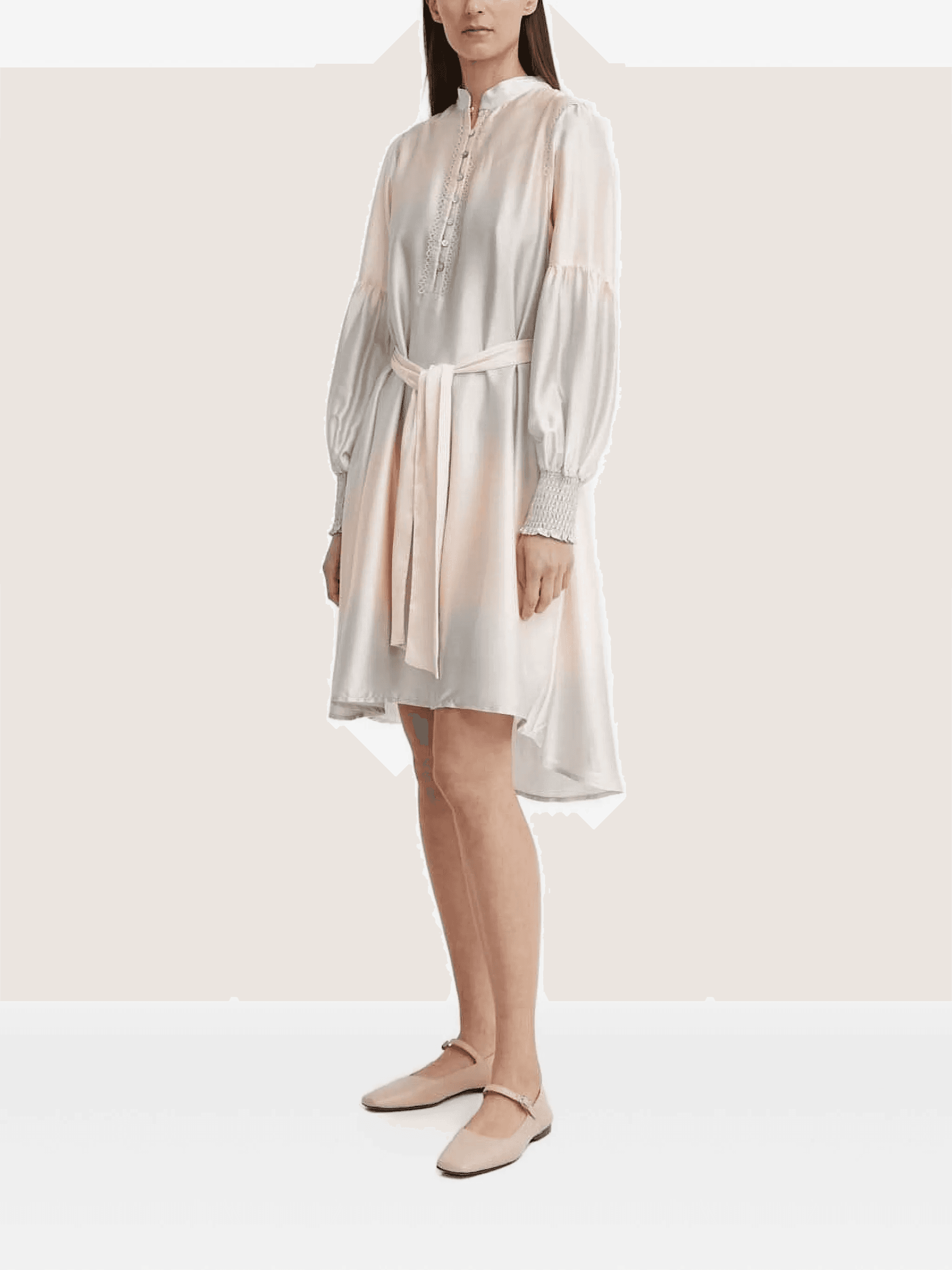 balloon-sleeve belted dress - Image 1