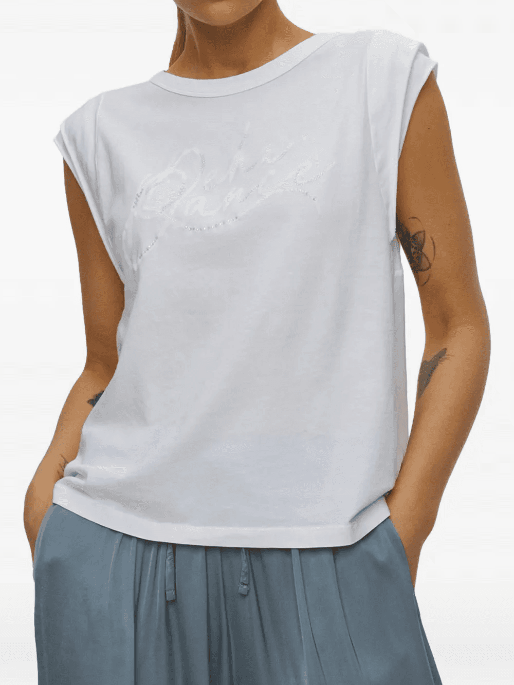 rhinestone-embellished cap-sleeve T-shirt - Image 1