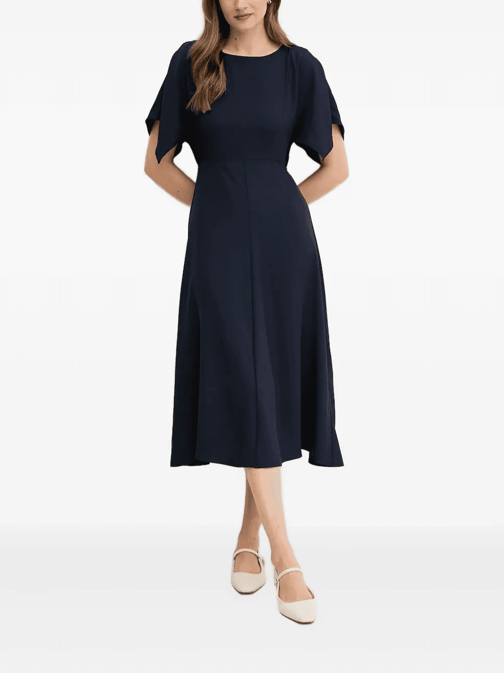 short-sleeve A-line midi dress - Image 1