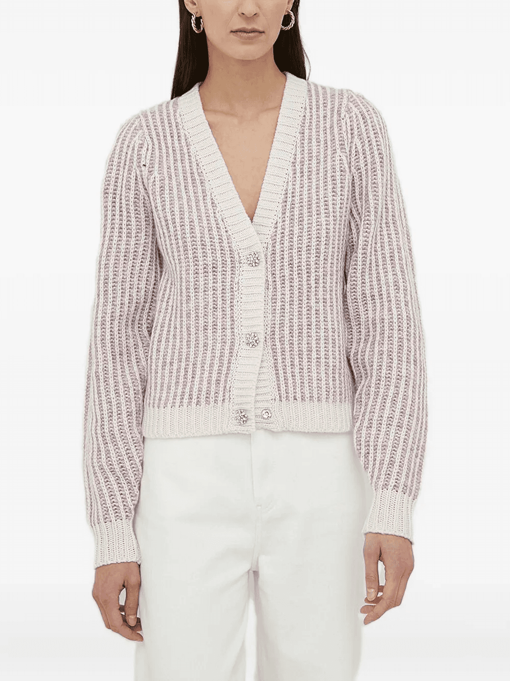 ribbed jewel-button cardigan - Image 1