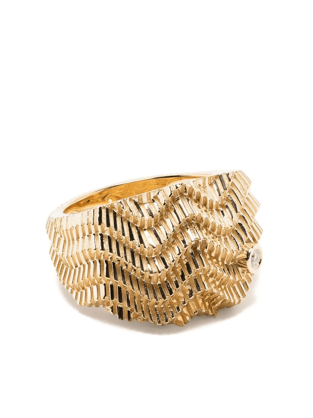 9kt yellow gold diamond wave ring - Image 1