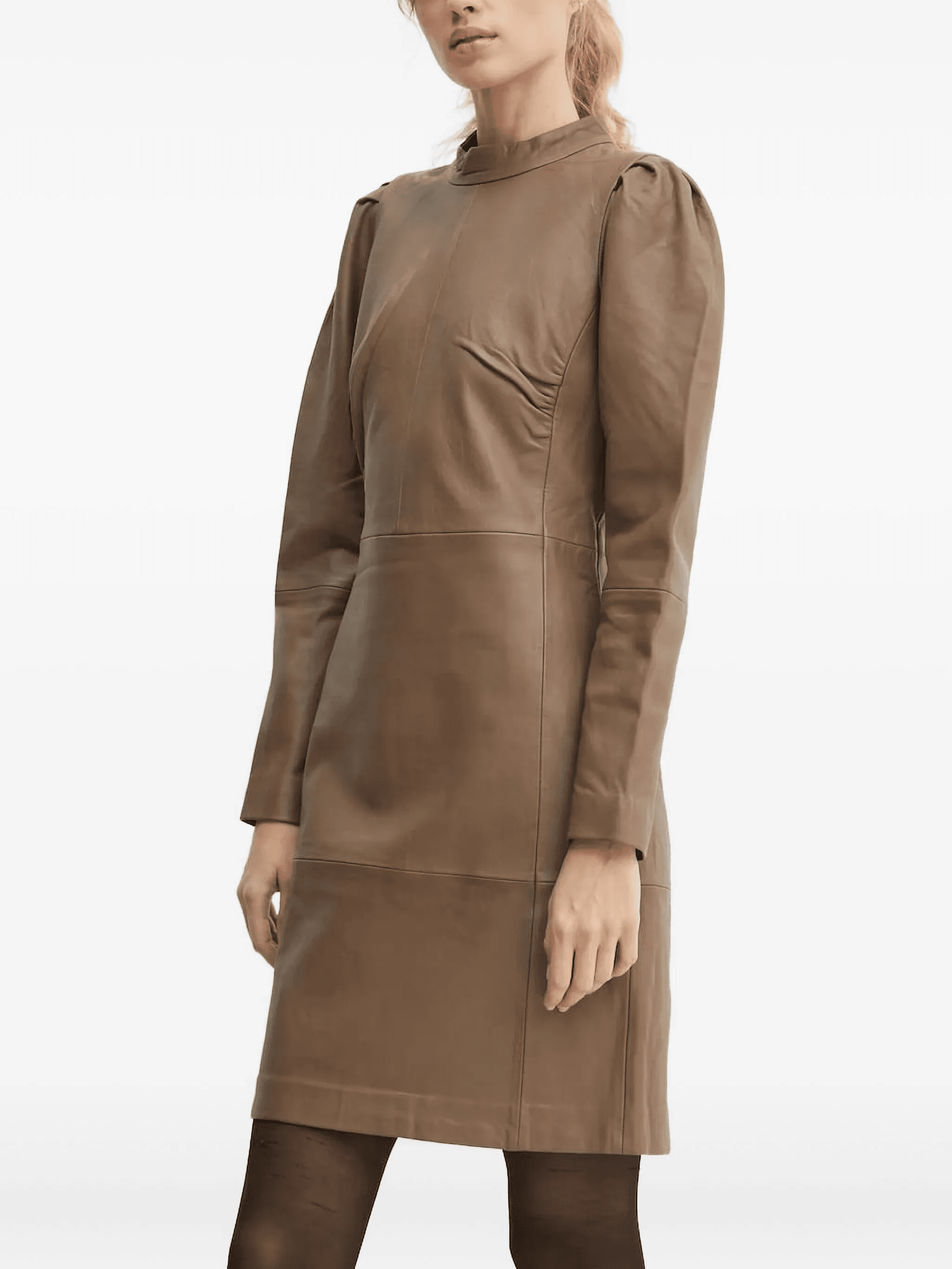 puff-sleeve leather dress - Image 1