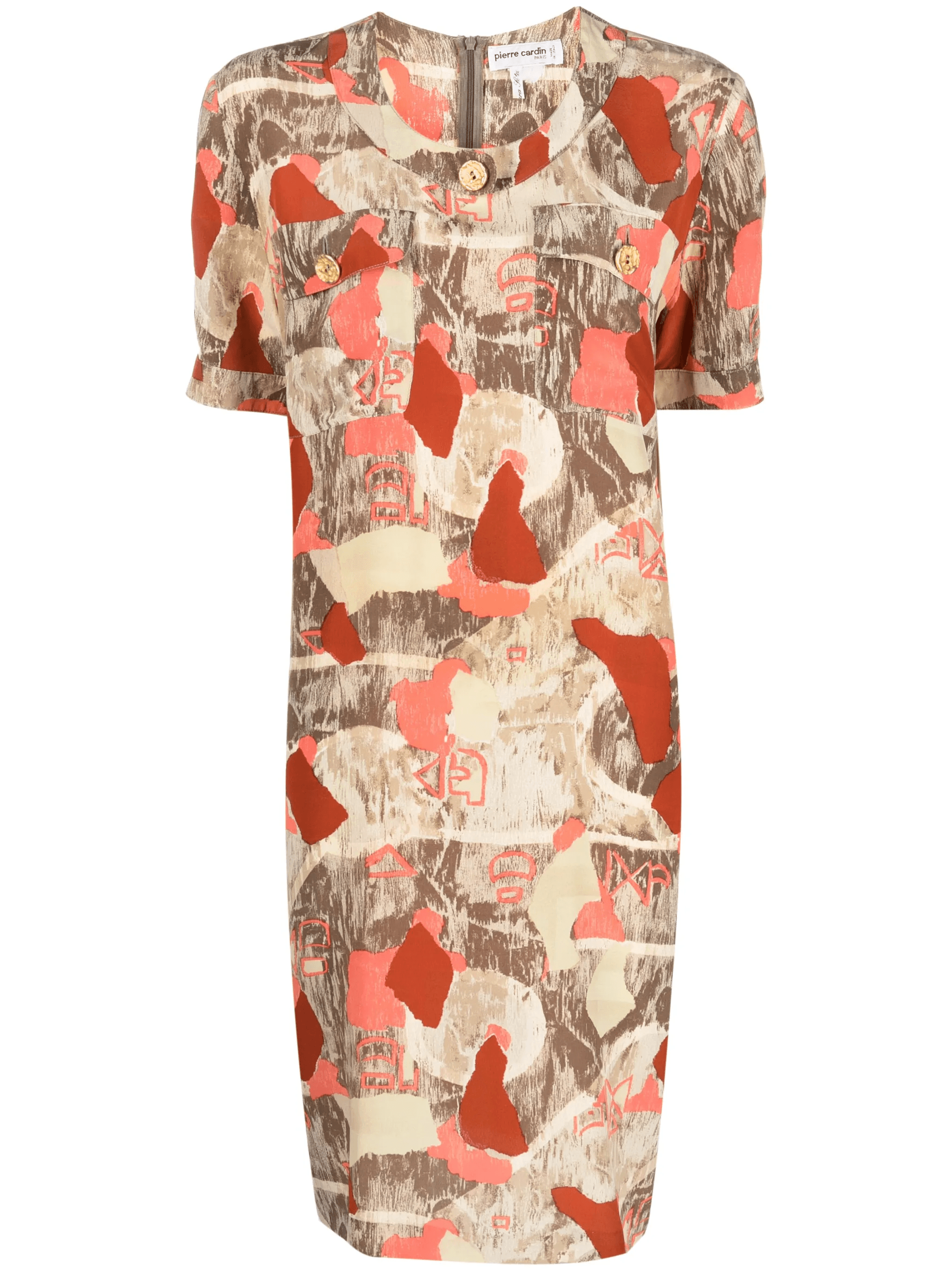 1980s abstract print short-sleeved silk dress - Image 1