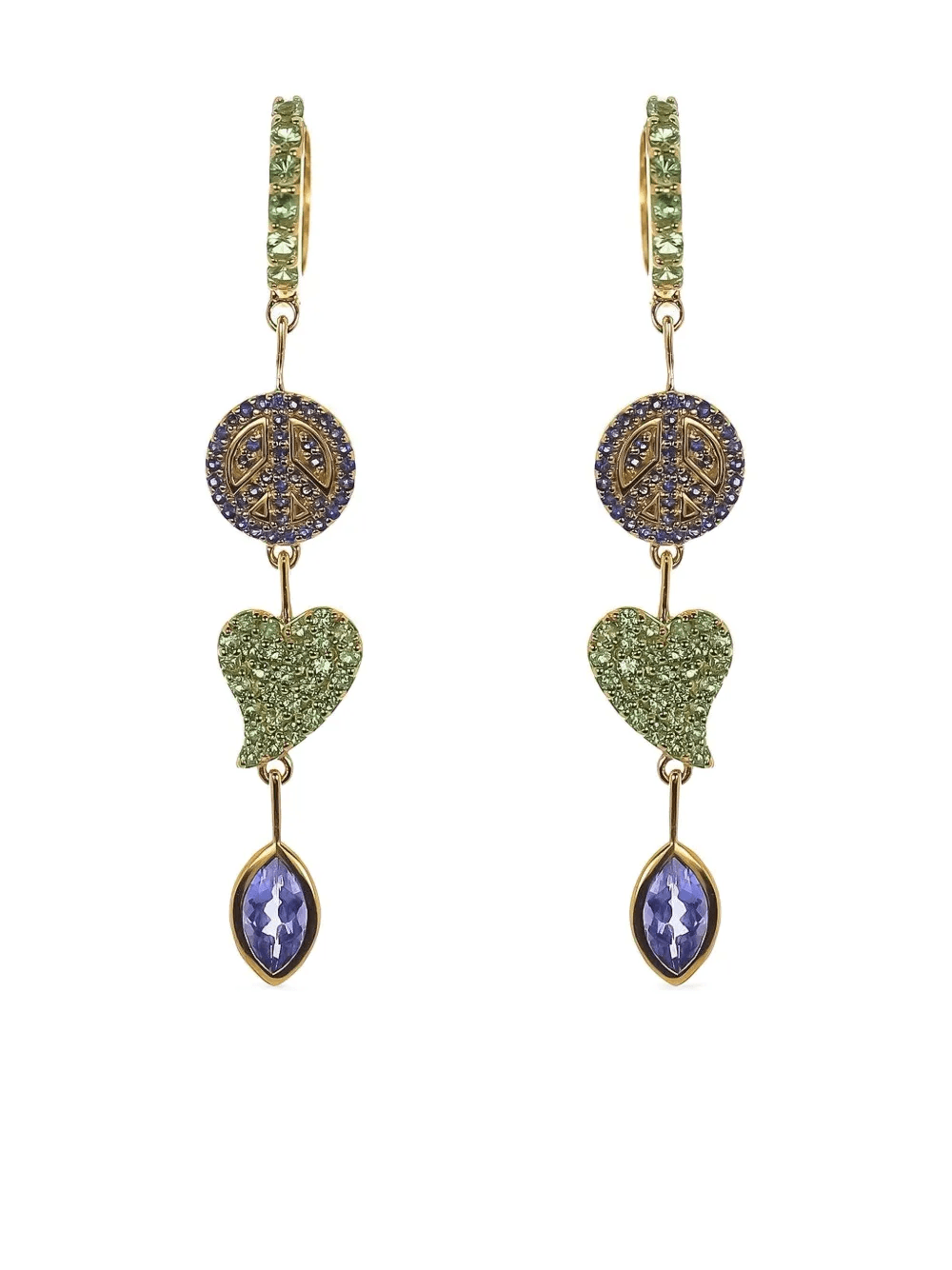 20K yellow gold multi-stone earrings - Image 1