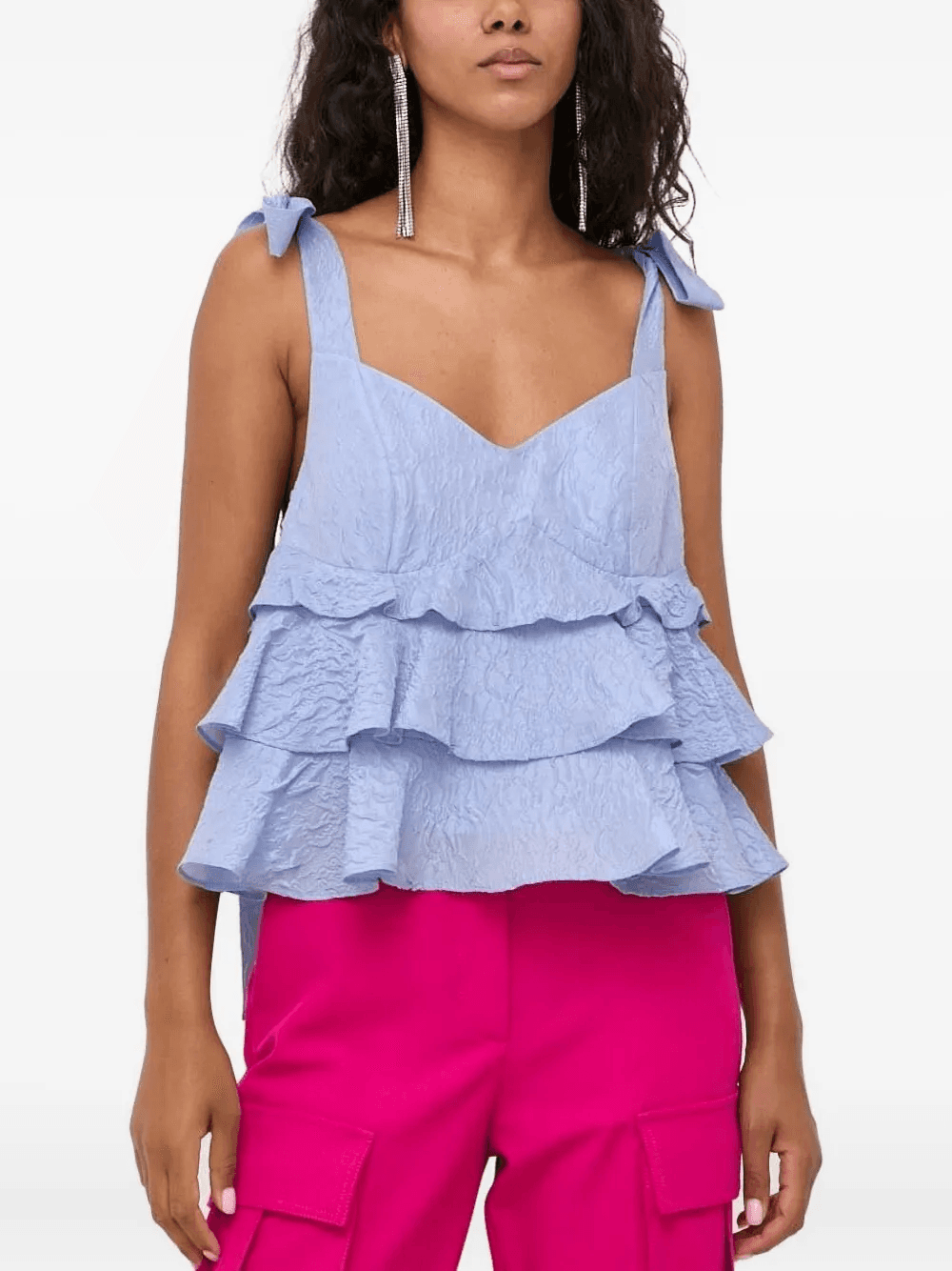 tie-detail ruffled top - Image 1