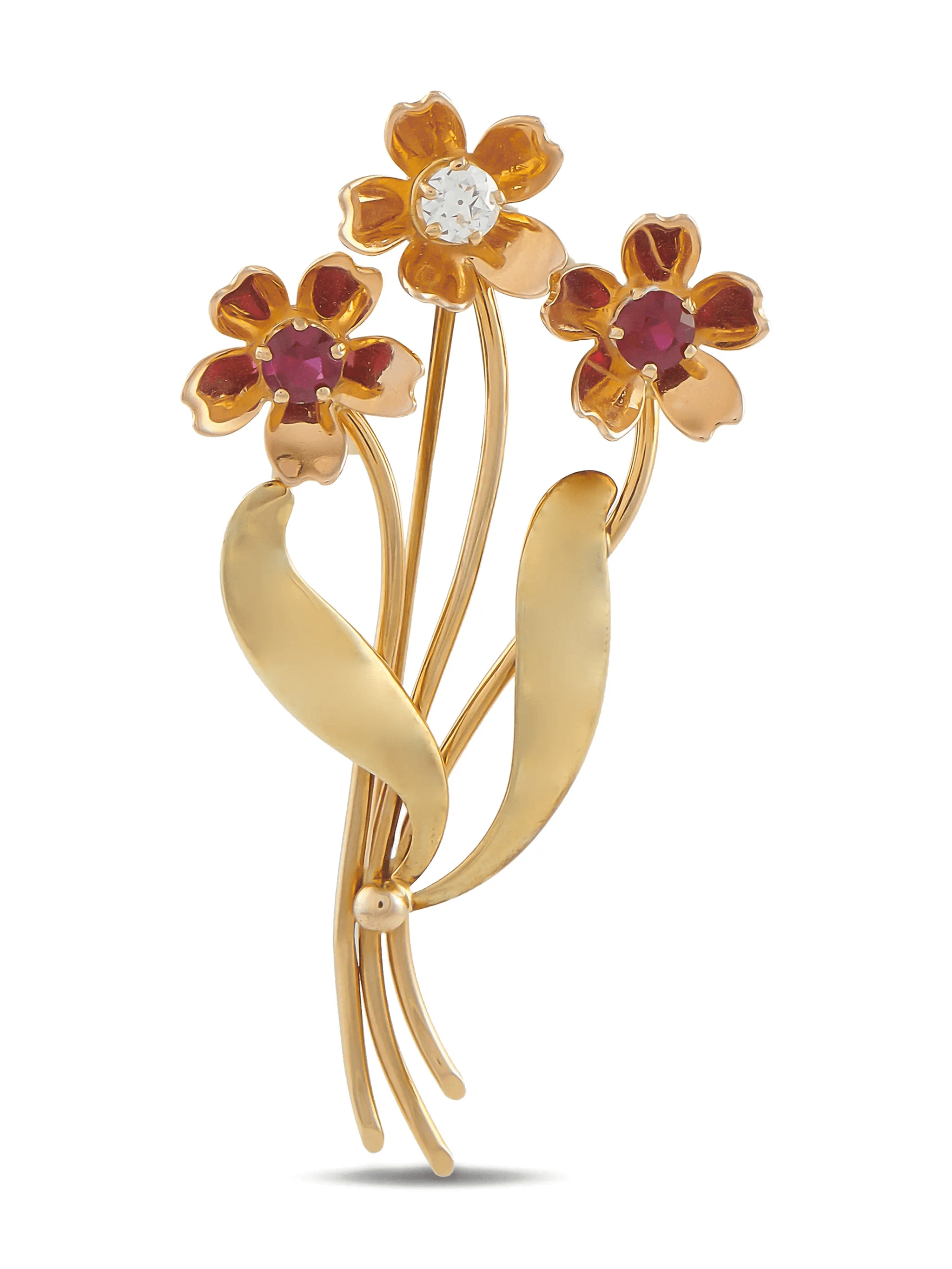 diamond and ruby flower brooch - Image 1