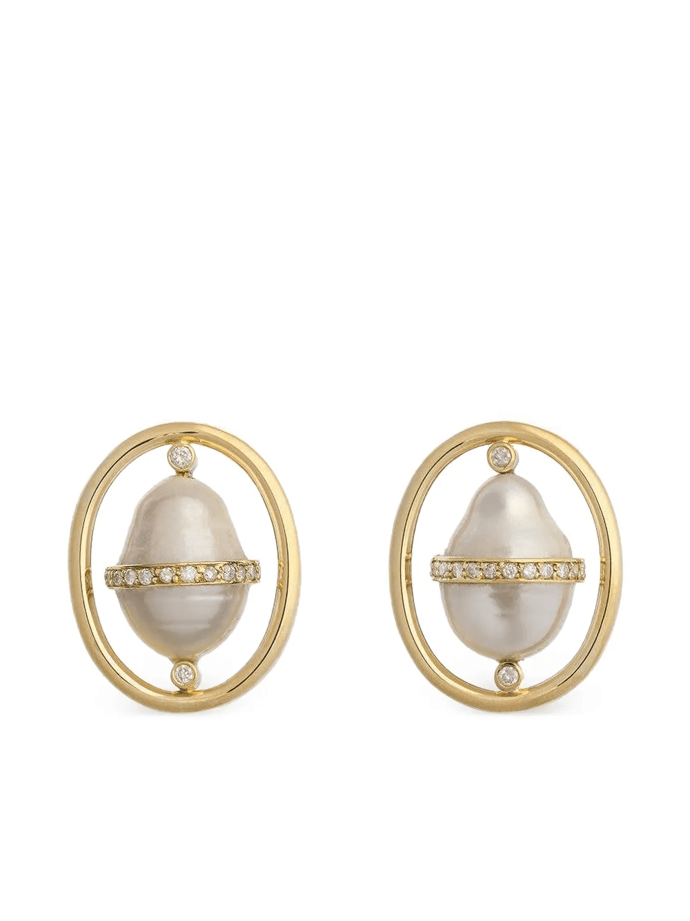 18kt yellow gold diamond pearl earrings - Image 1