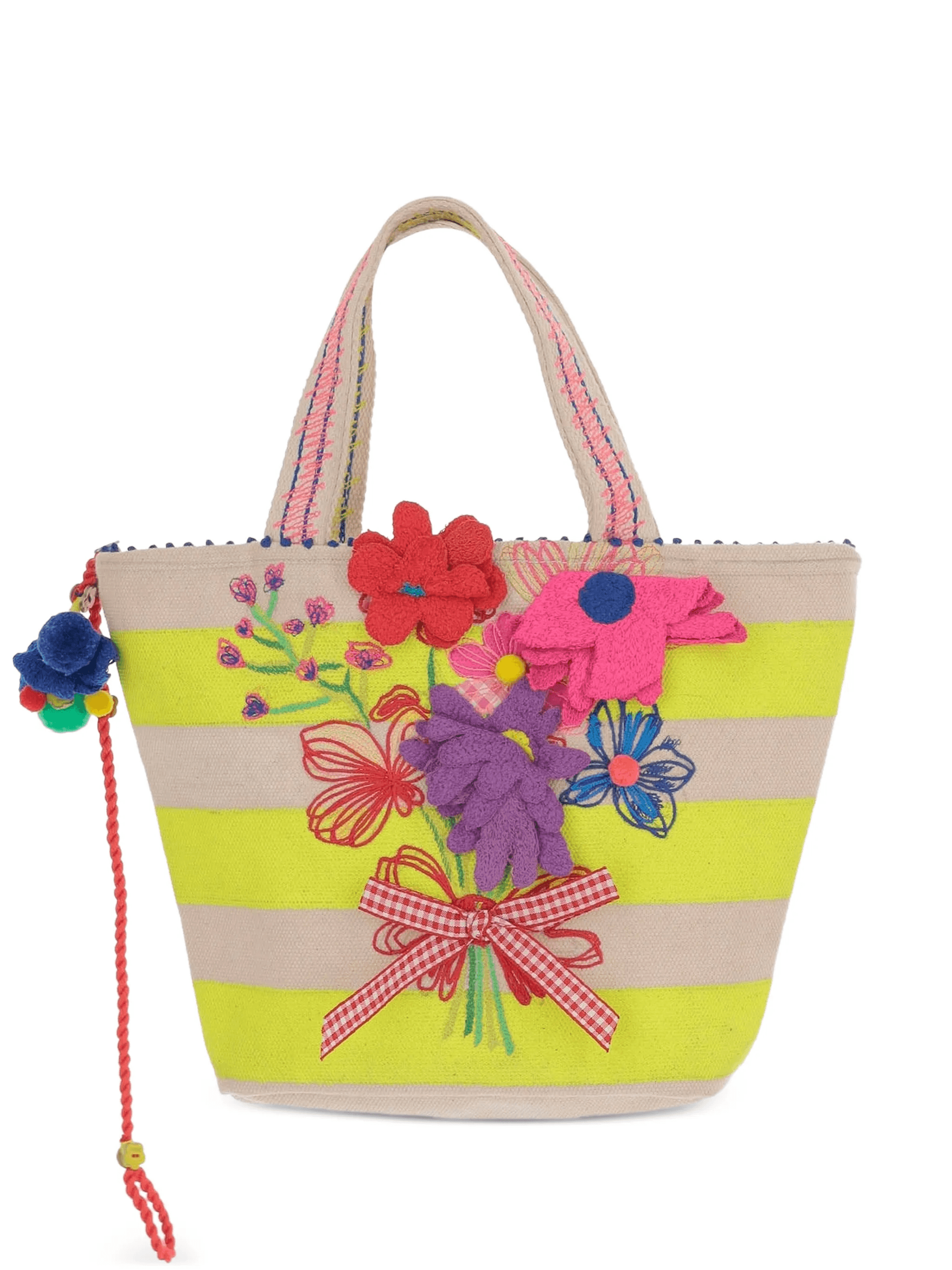striped floral-embroidery tote bag - Image 1