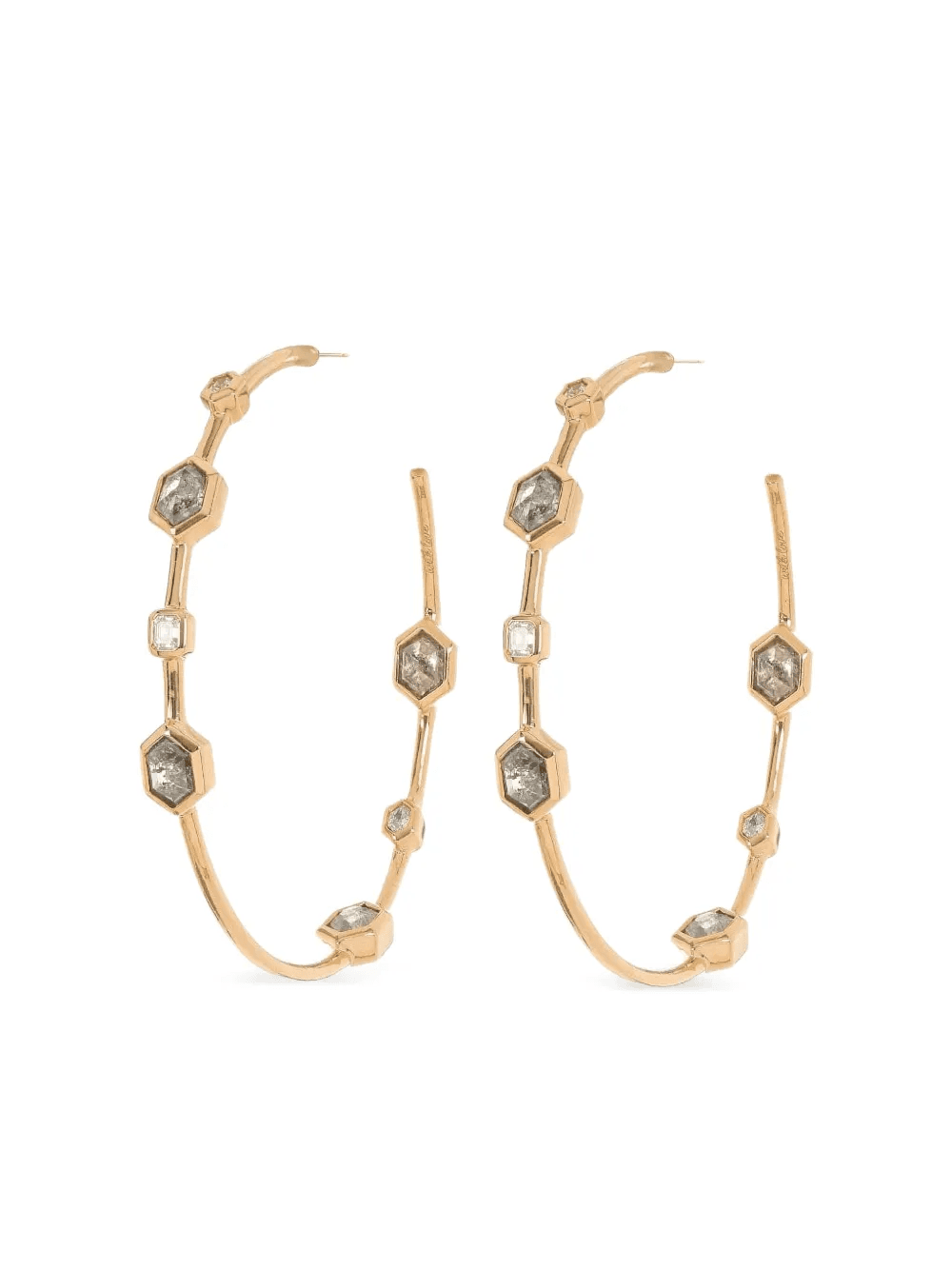 18K yellow gold diamond hoop earrings - Image 1