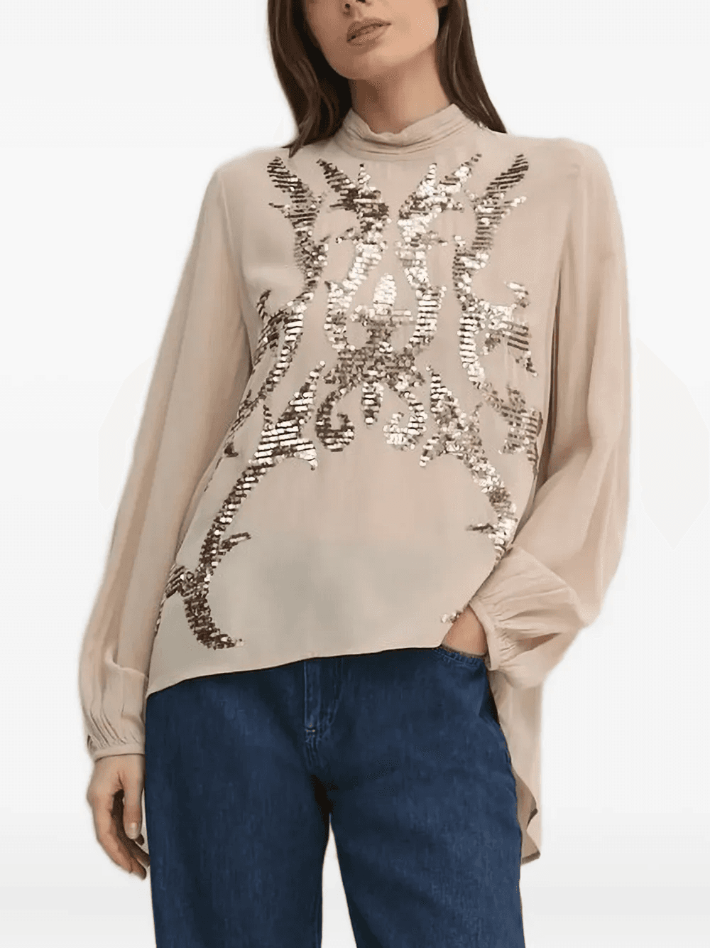 sequin-embellished mock-neck blouse - Image 1