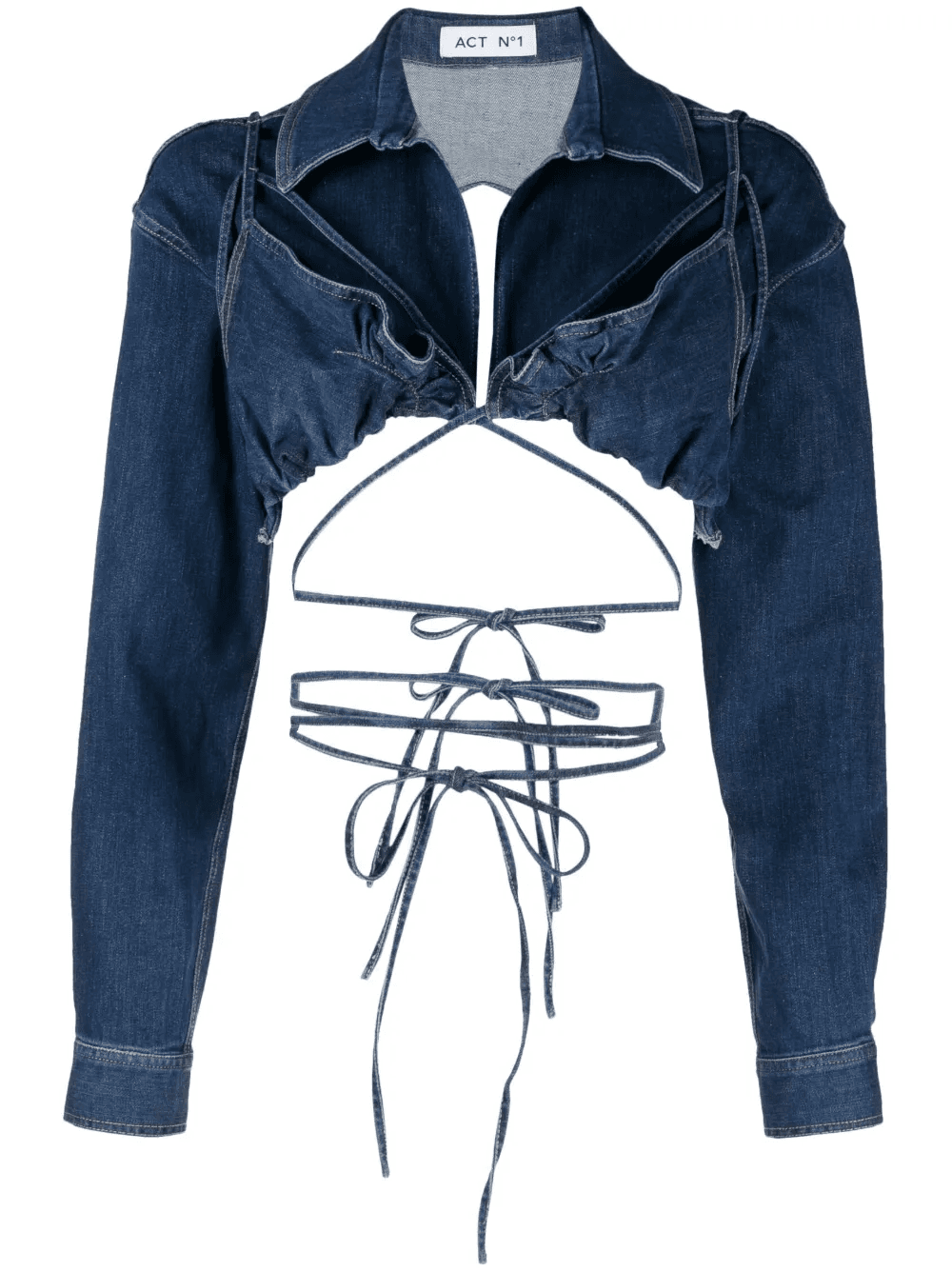 cropped open-back denim blouse - Image 1