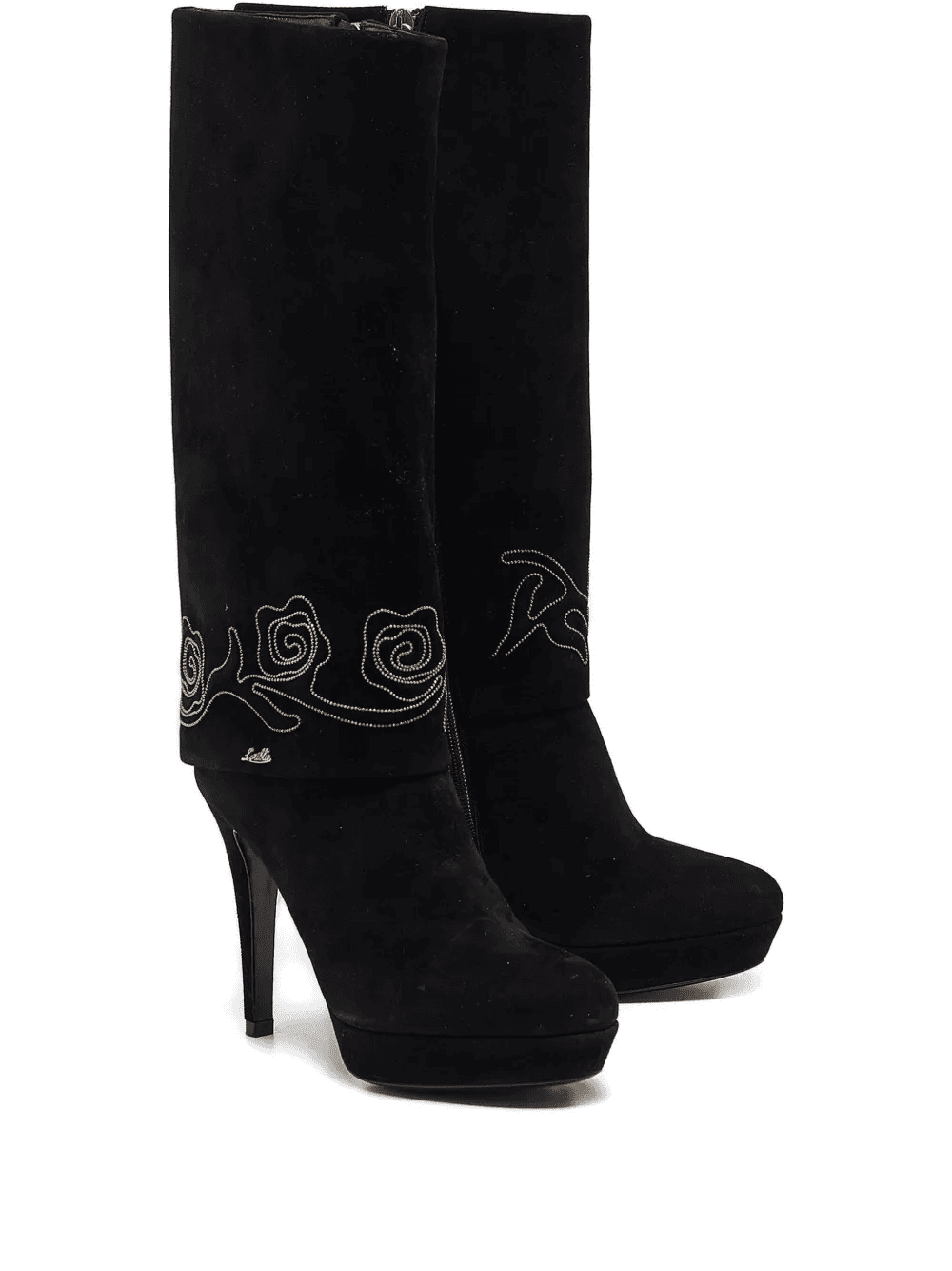 100mm suede rose-embroidered boots - Image 1