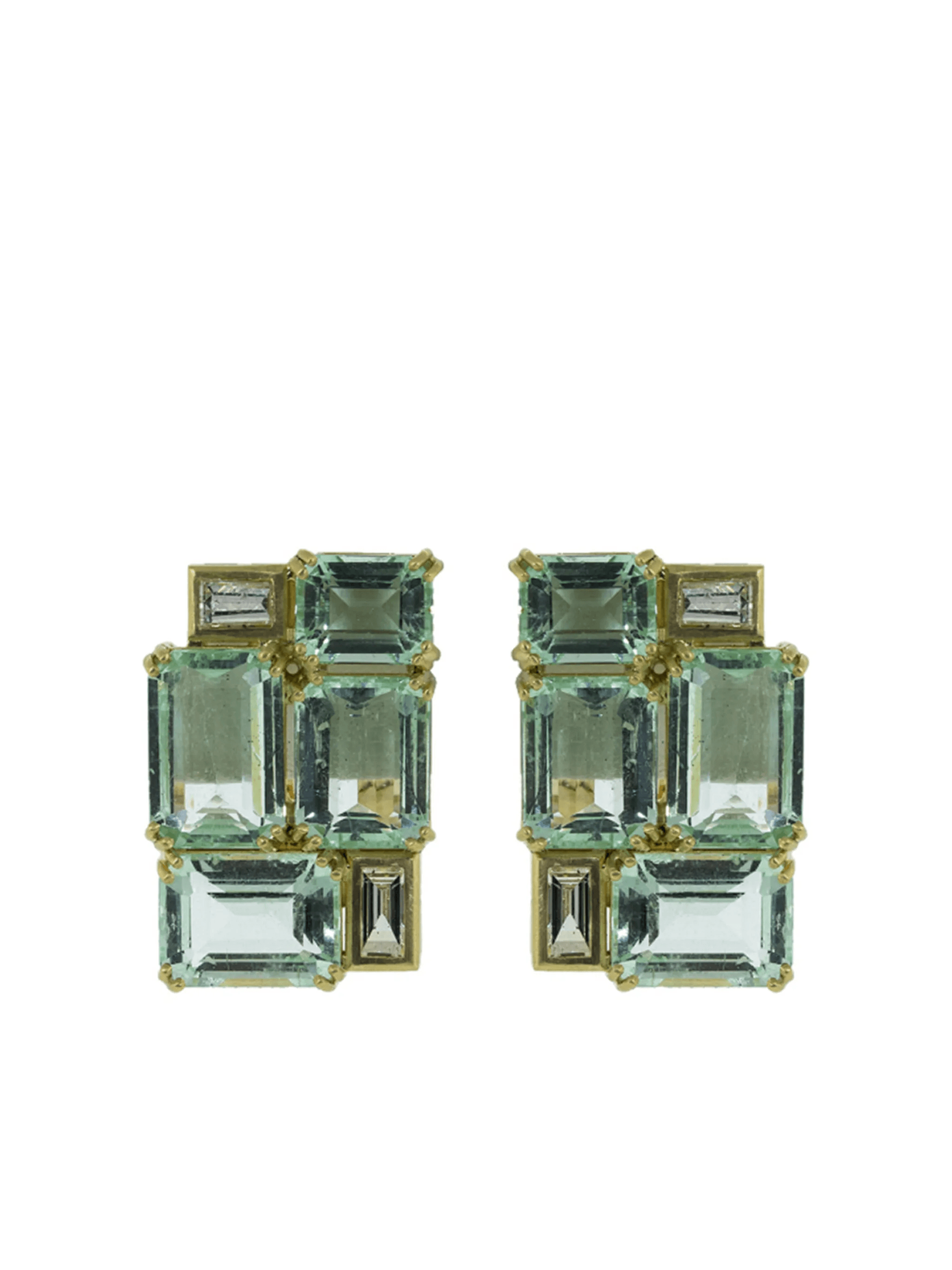 18kt yellow gold diamond colombian emerald earrings - Image 1