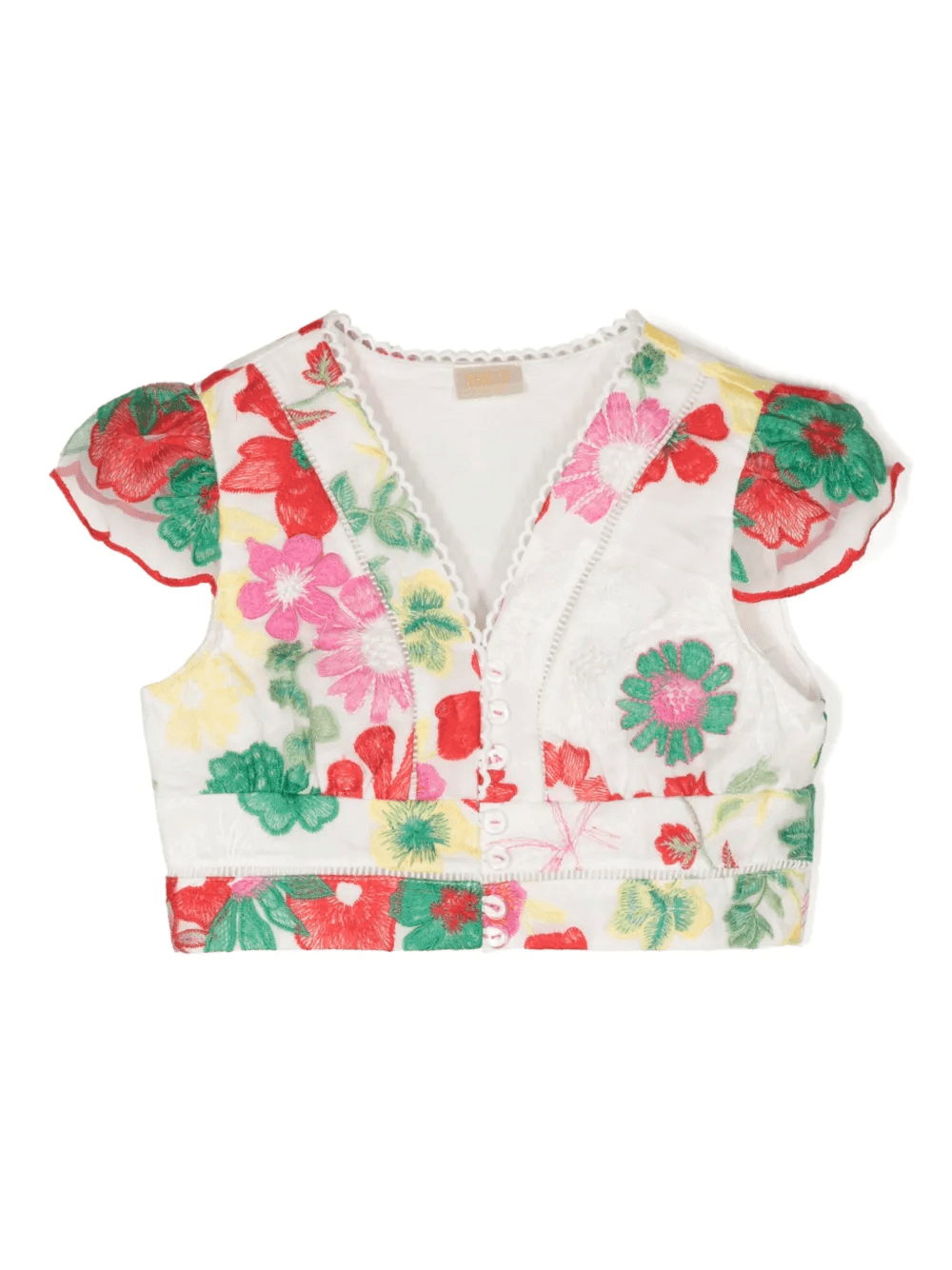 floral-embroidered lace-trim shirt - Image 1