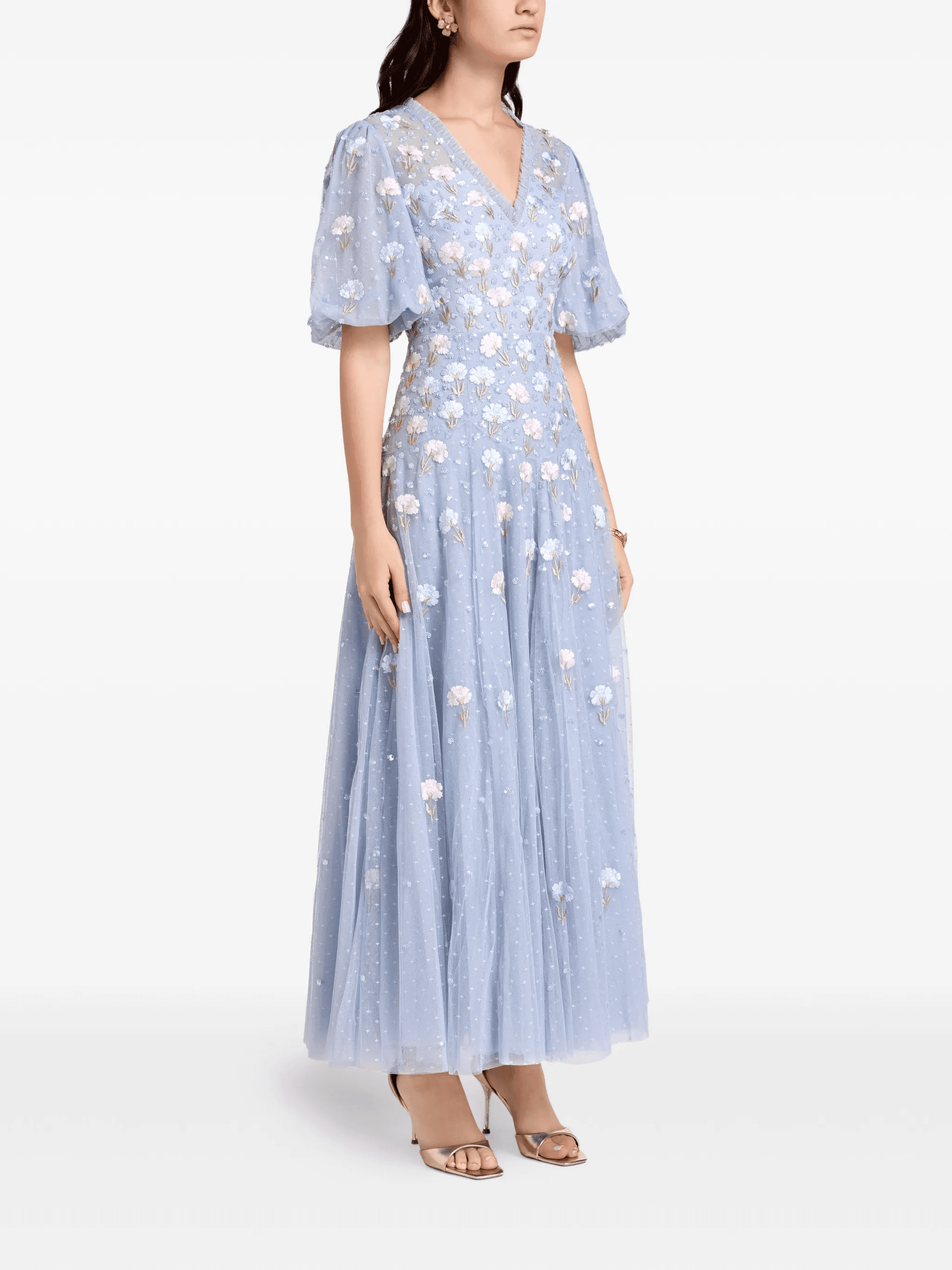 floral-embroidered midi dress - Image 1