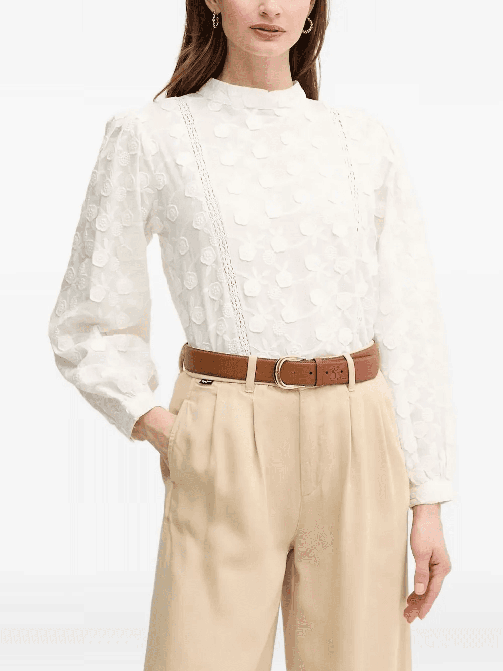 embroidered lace-insert blouse - Image 1