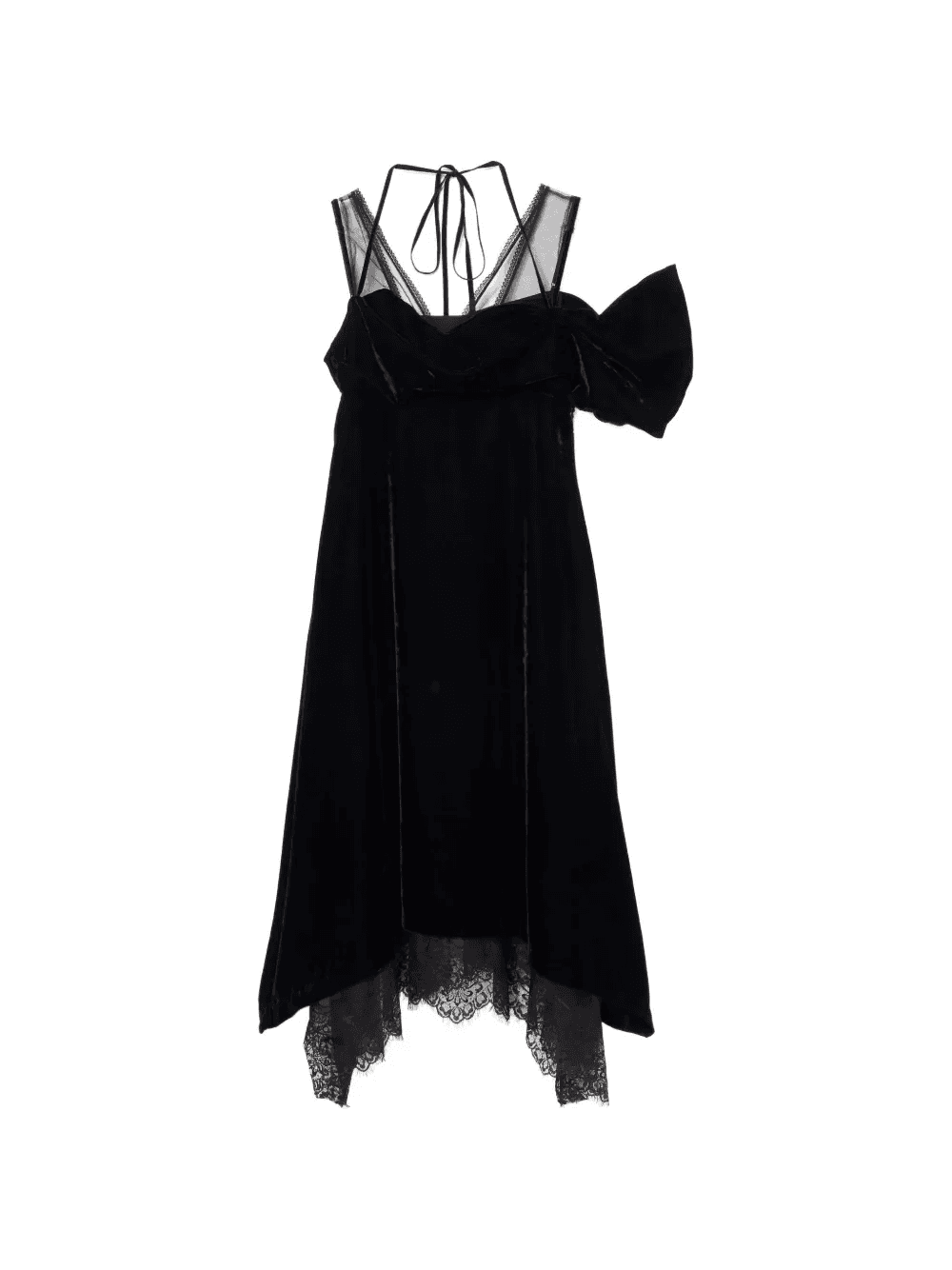 lace-trim midi velvet dress - Image 1