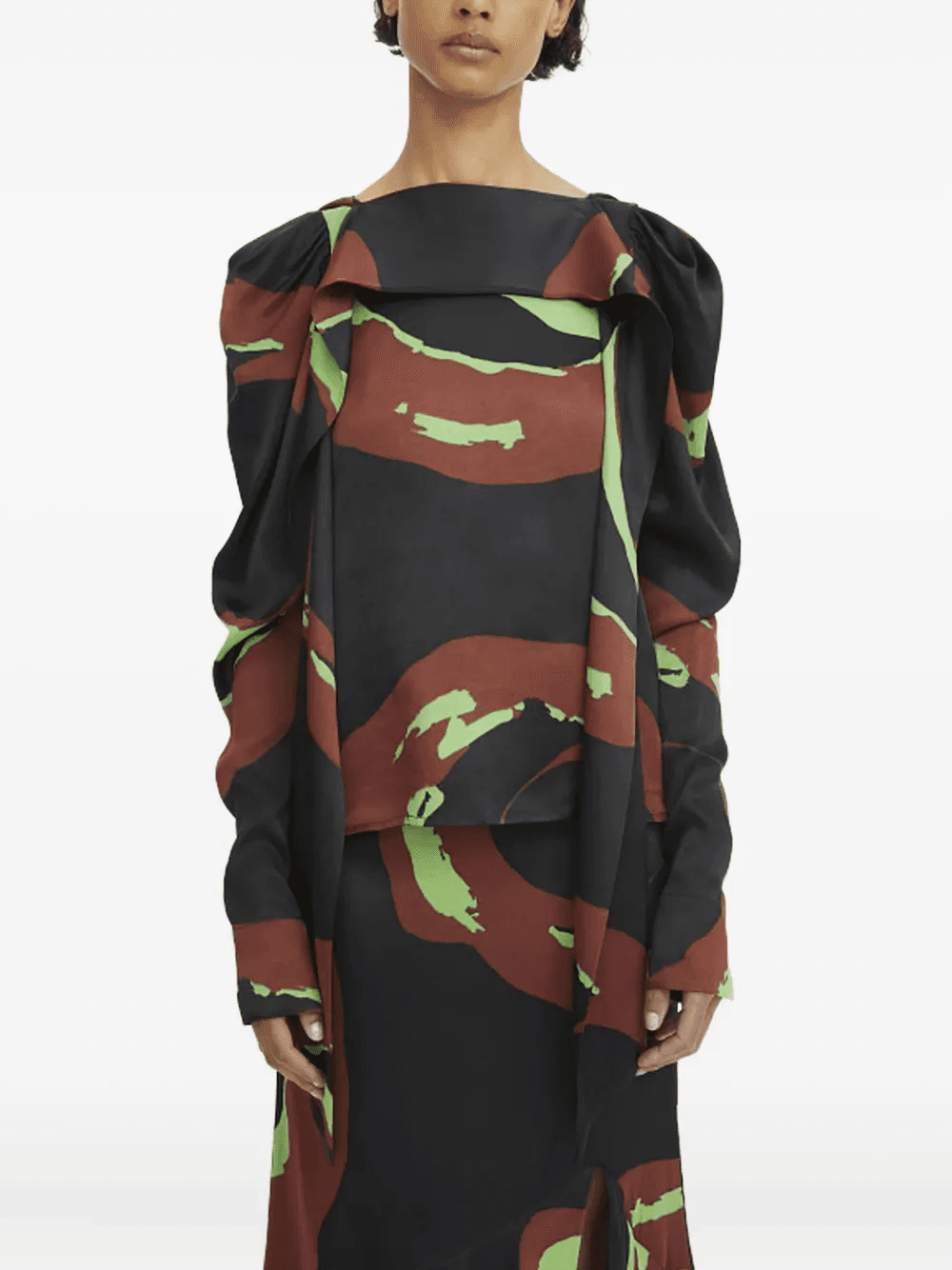 swirl-print puff-sleeve blouse - Image 1