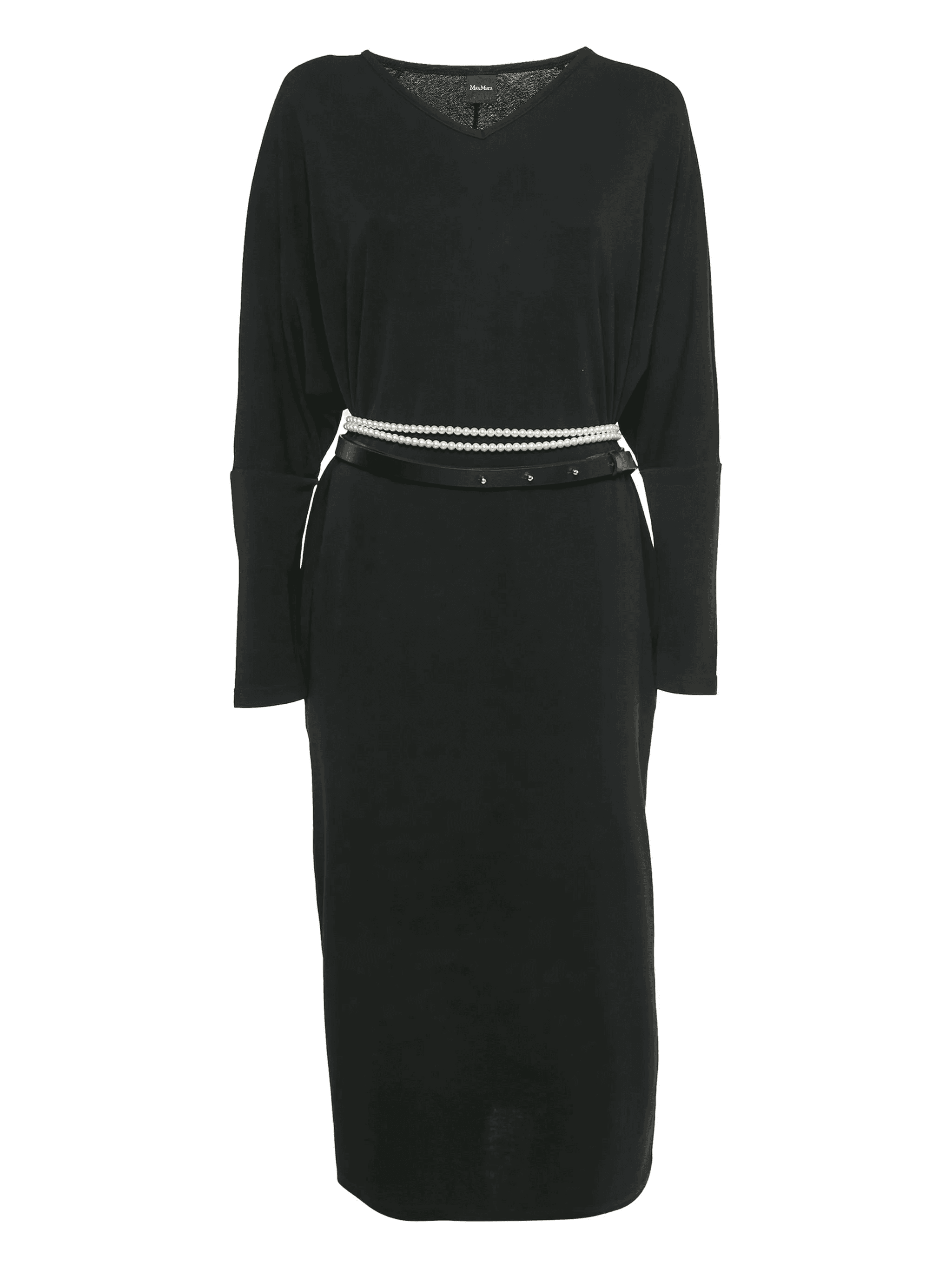 V-neck leather-belt midi dress - Image 1