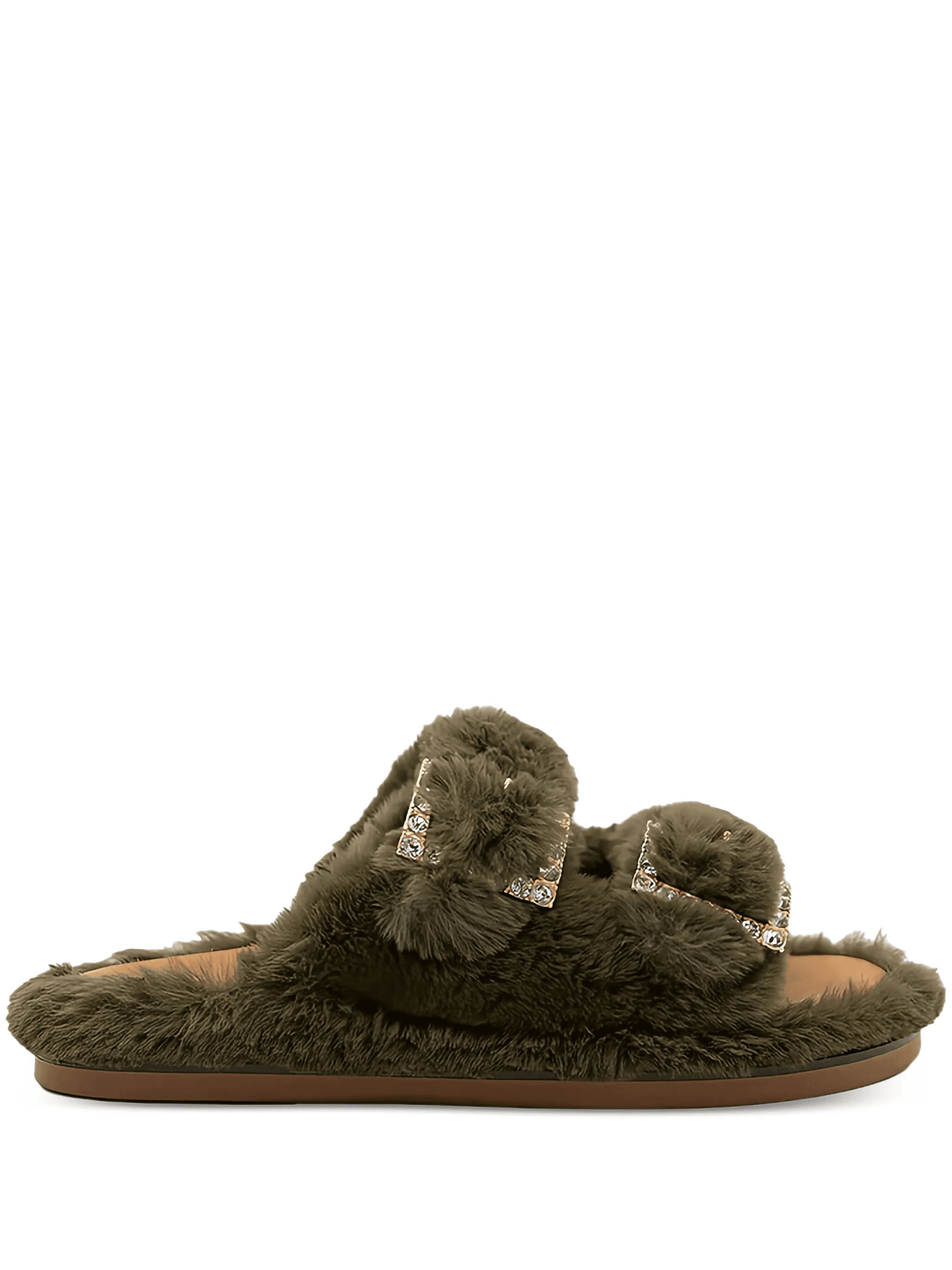 Greta double-buckle eco-fur slippers - Image 1