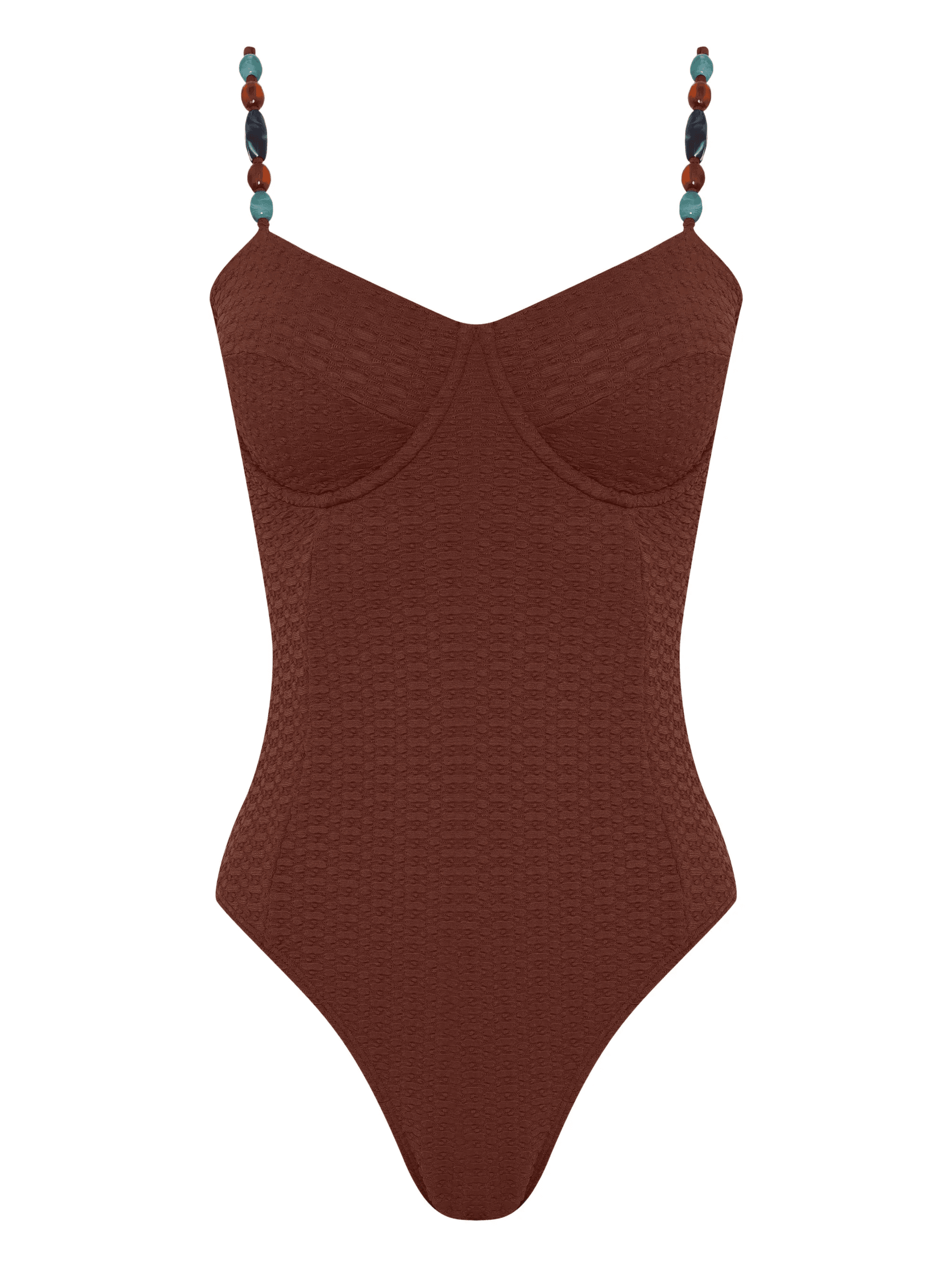 beaded-strap textured swimsuit - Image 1