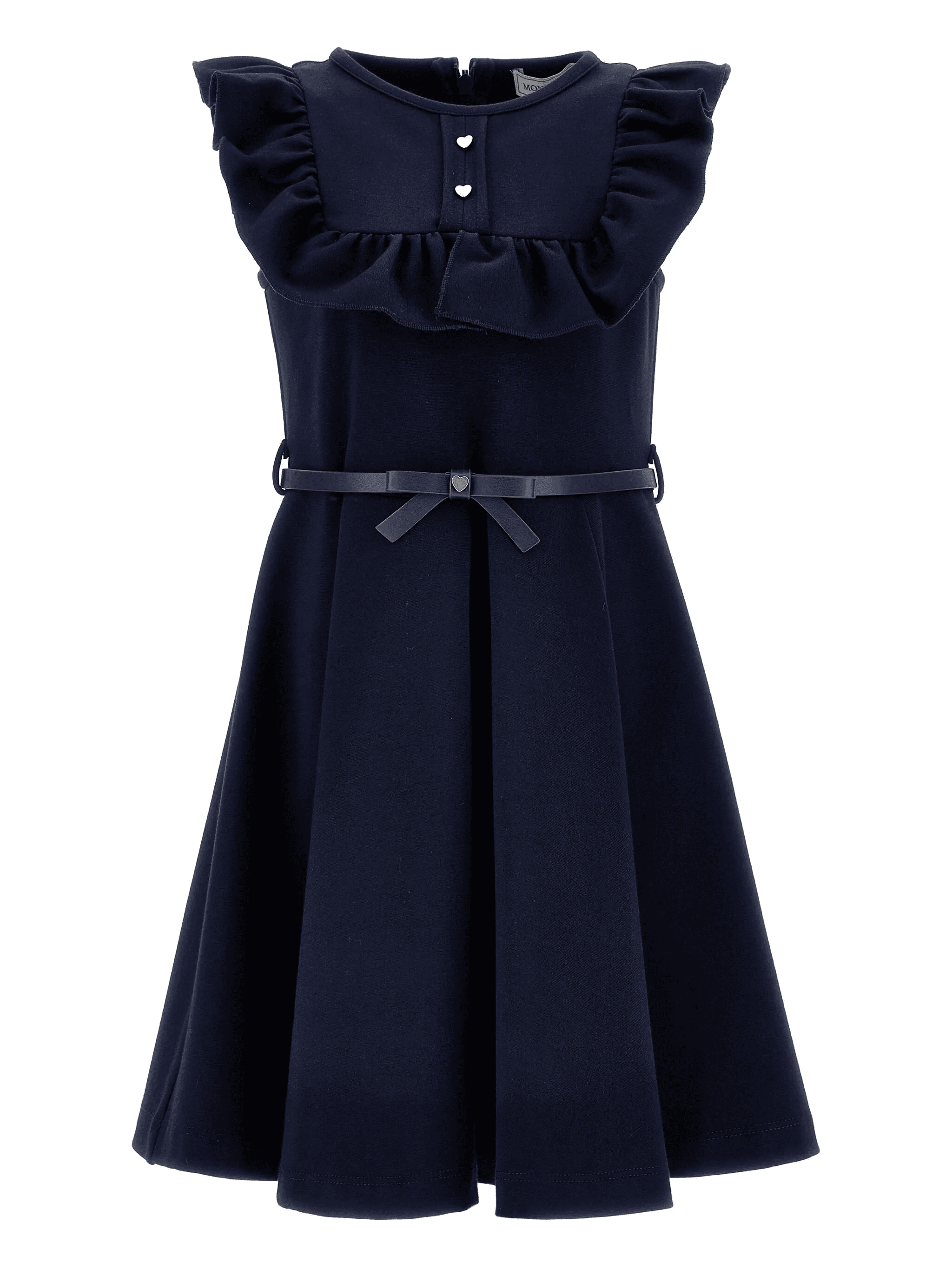ruffled-neckline belted dress - Image 1