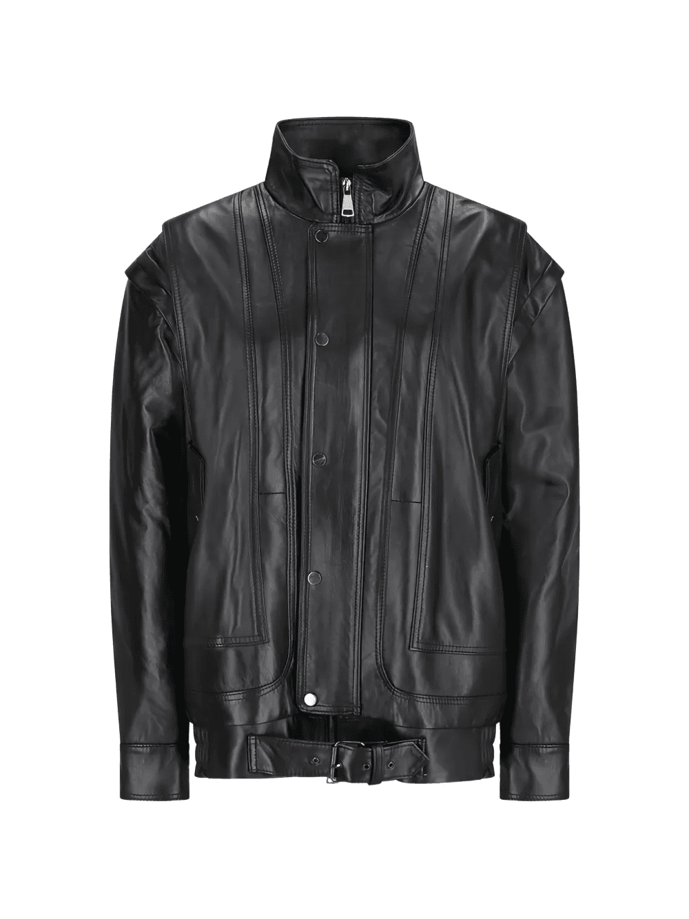 removable-sleeve leather bomber jacket - Image 1