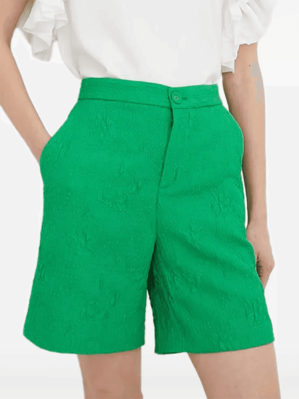textured high-waisted shorts - Image 1