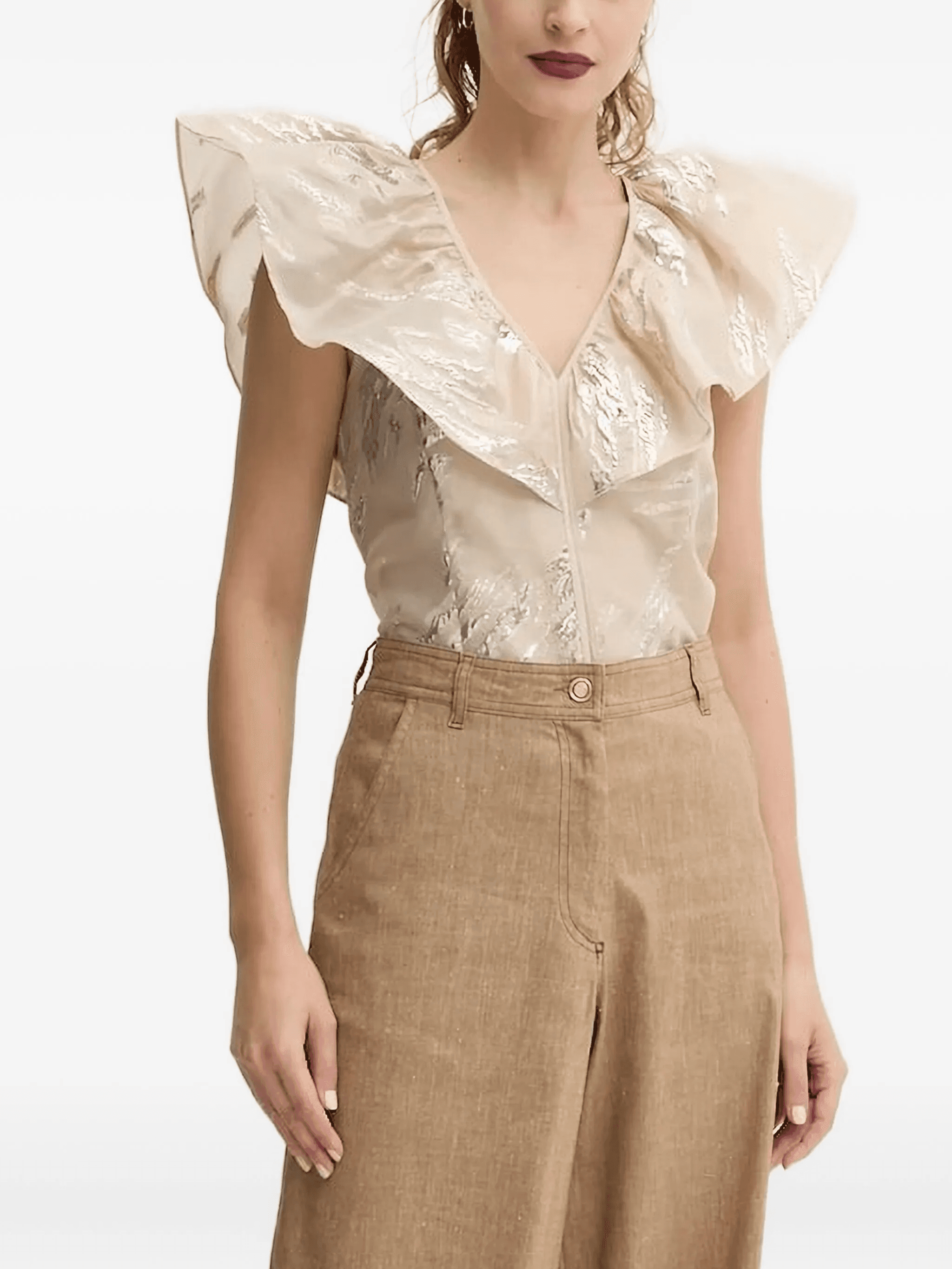 metallic-detail ruffled blouse - Image 1