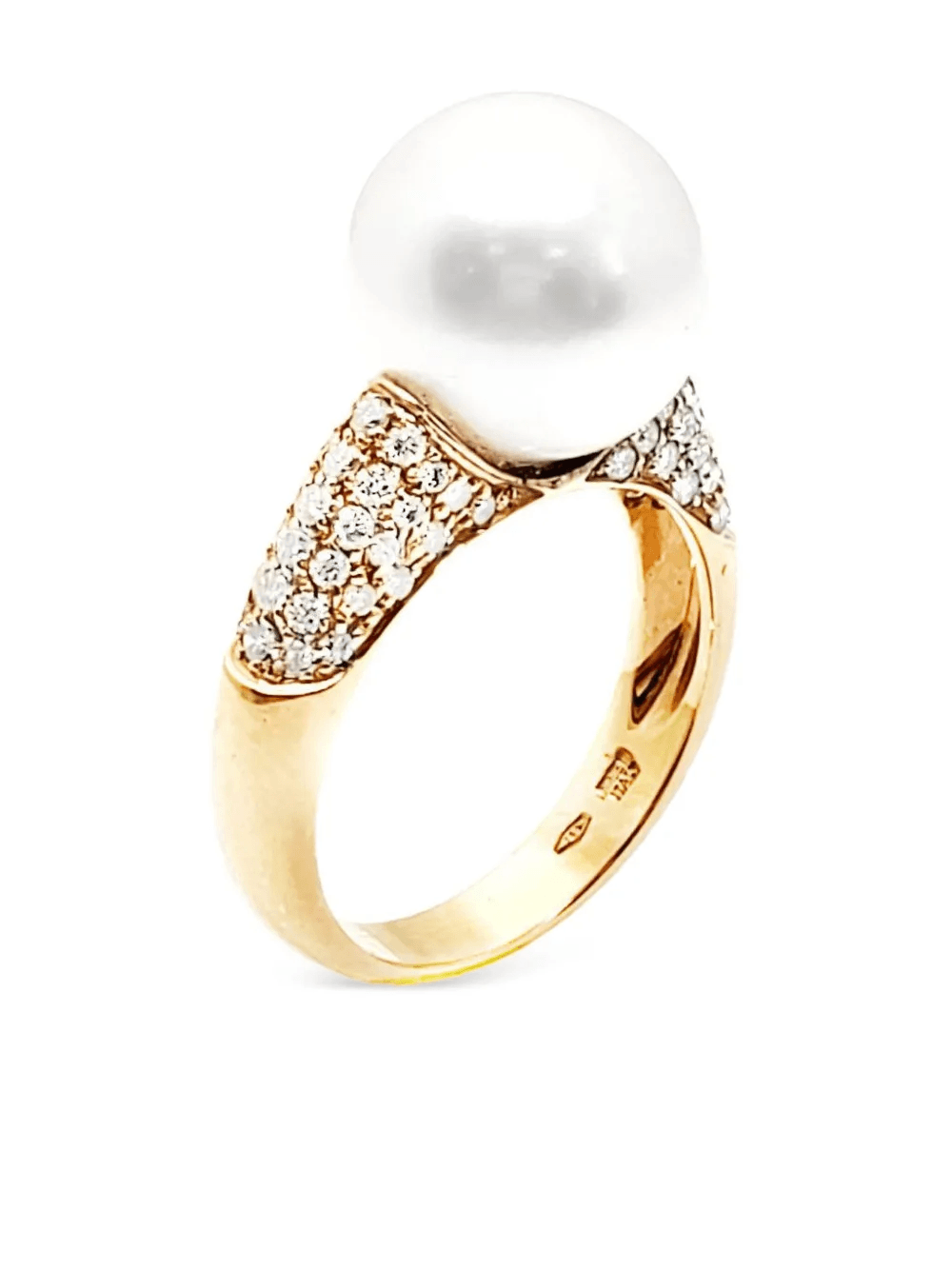 18K yellow gold diamond and South Sea pearl ring - Image 1