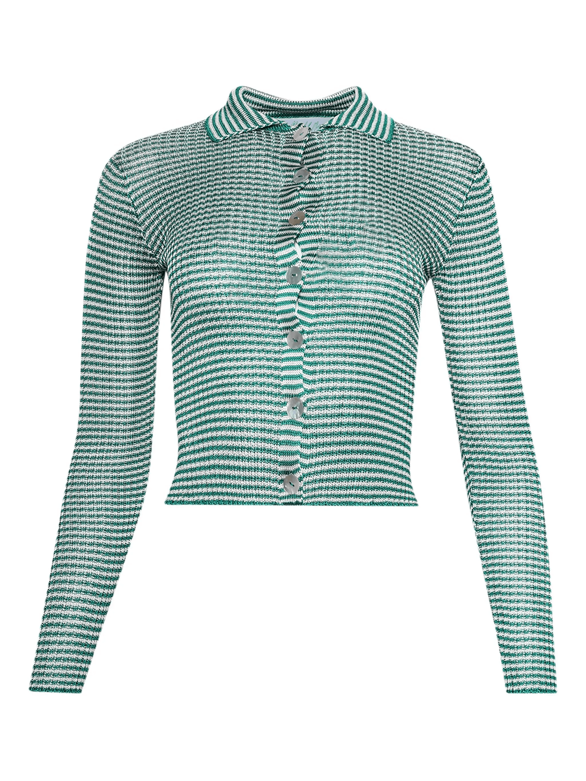 micro-stripe long-sleeve cardigan - Image 1