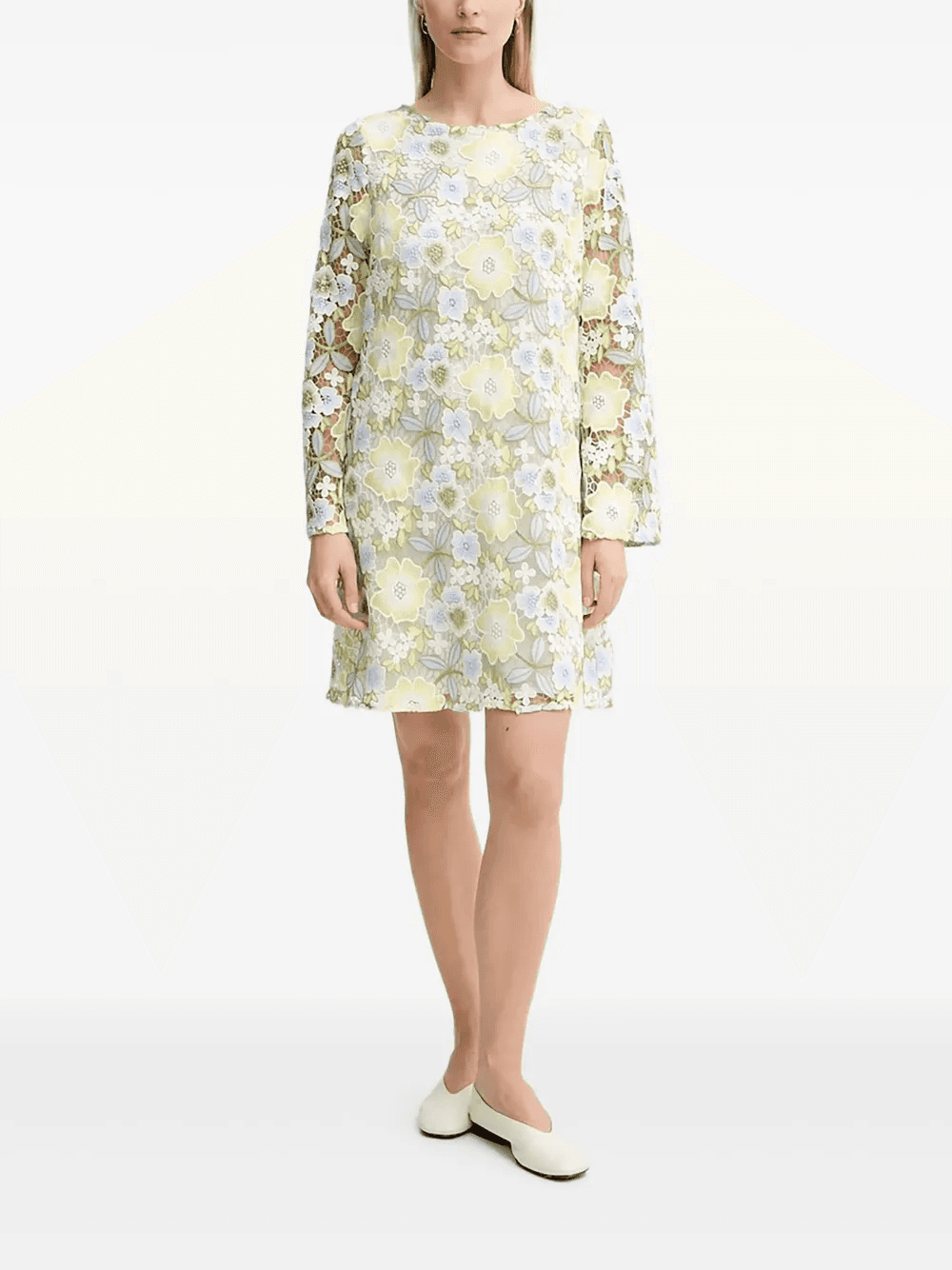 floral embroidered bell-sleeve dress - Image 1