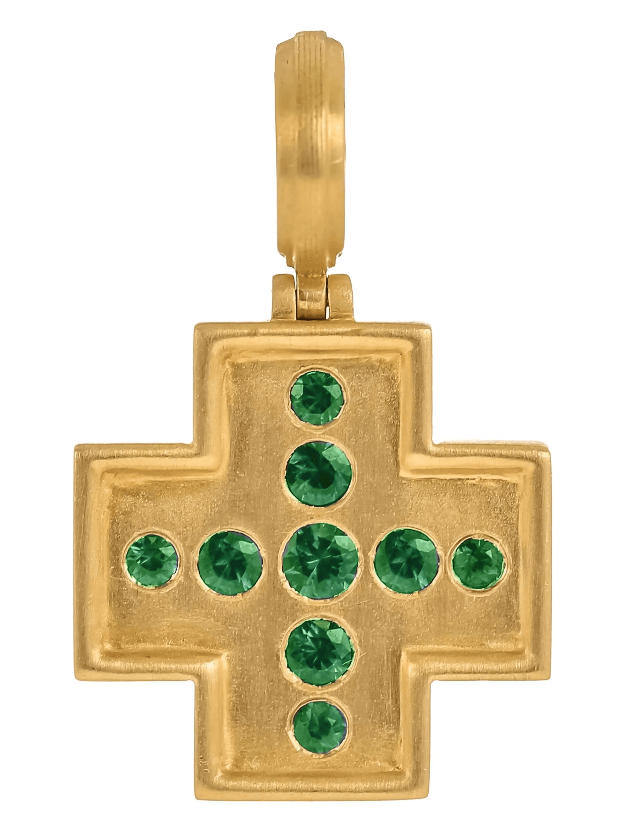 14kt yellow gold Cross Emerald pendant necklace - Image 1
