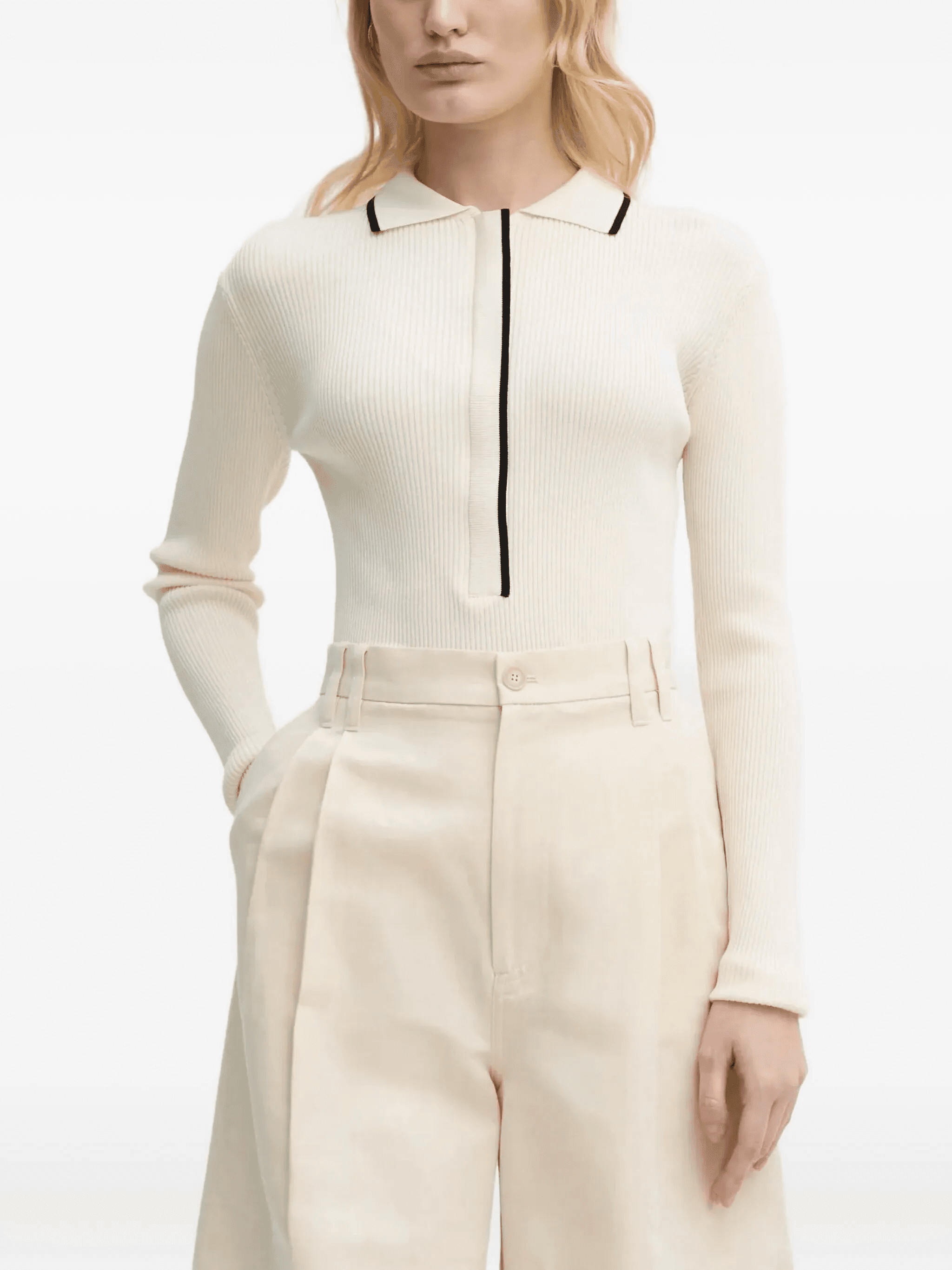 ribbed polo neck cardigan - Image 1