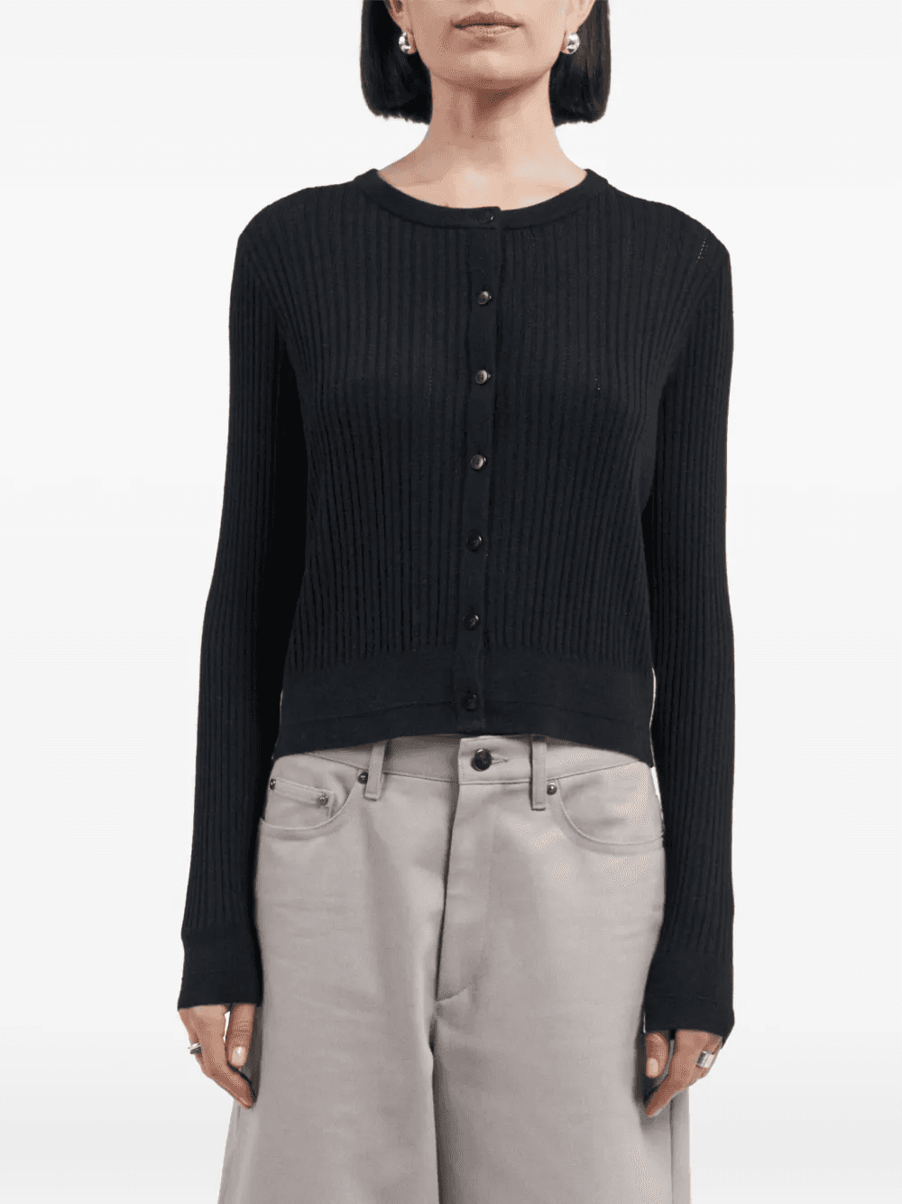 ribbed crew-neck cardigan - Image 1